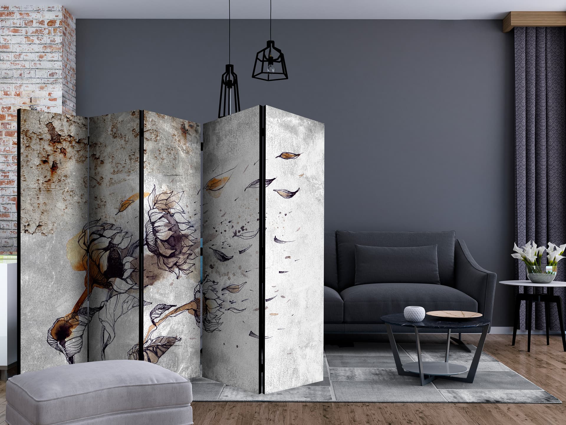 

Parawan 5-częściowy - Przywołanie słoneczników II [Room Dividers] (rozmiar 225x172)
