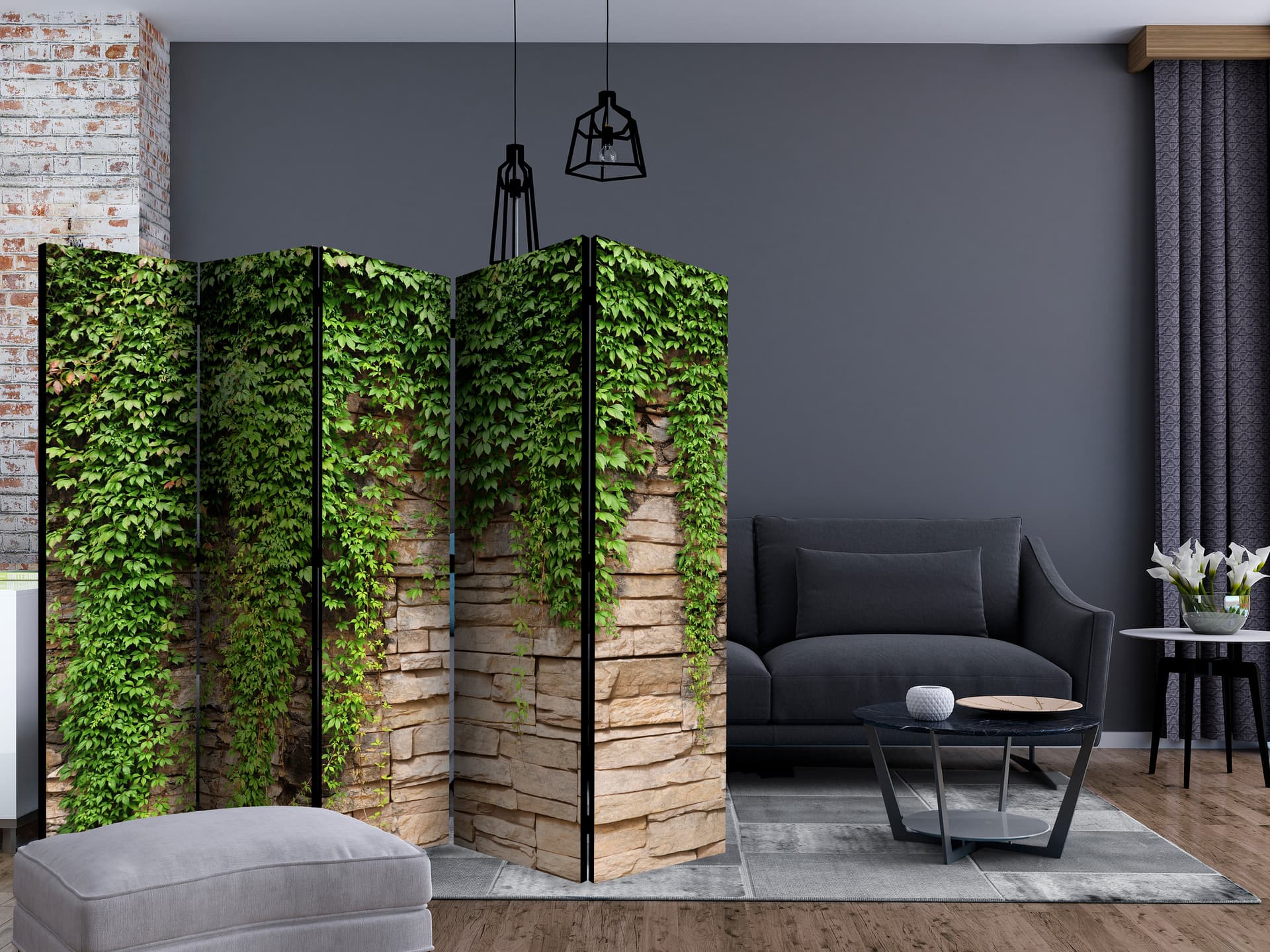 

Parawan 5-częściowy - Ściana bluszczu II [Room Dividers] (rozmiar 225x172)