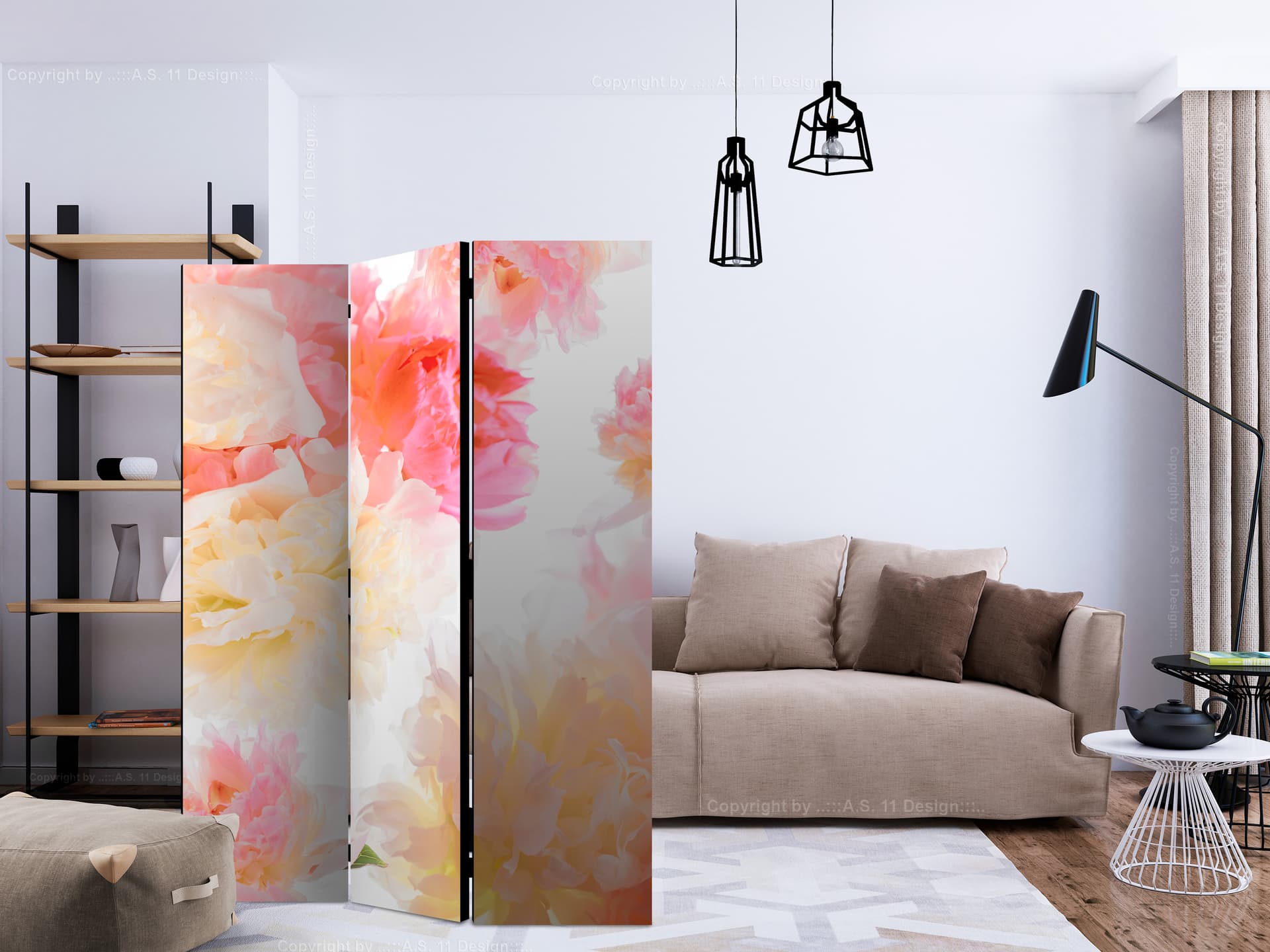 

Parawan 3-częściowy - Pastelowe piwonie [Room Dividers] (rozmiar 135x172)