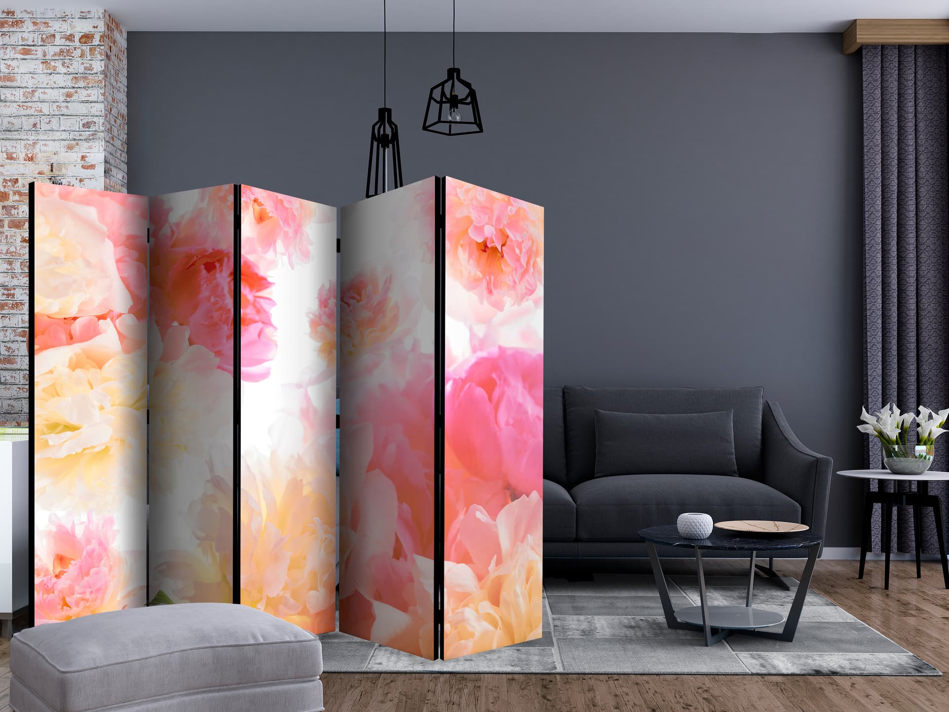 

Parawan 5-częściowy - Pastelowe piwonie II [Room Dividers] (rozmiar 225x172)