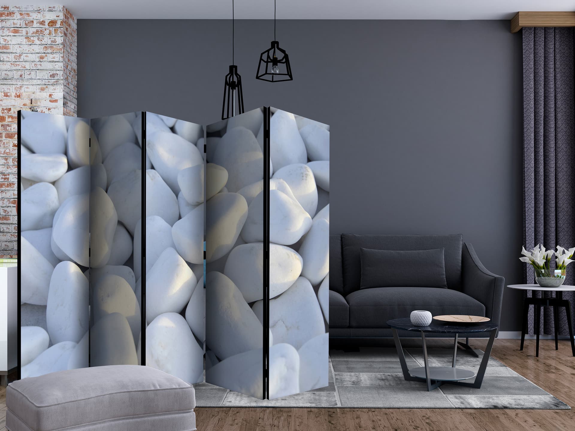 

Parawan 5-częściowy - Białe kamyczki II [Room Dividers] (rozmiar 225x172)