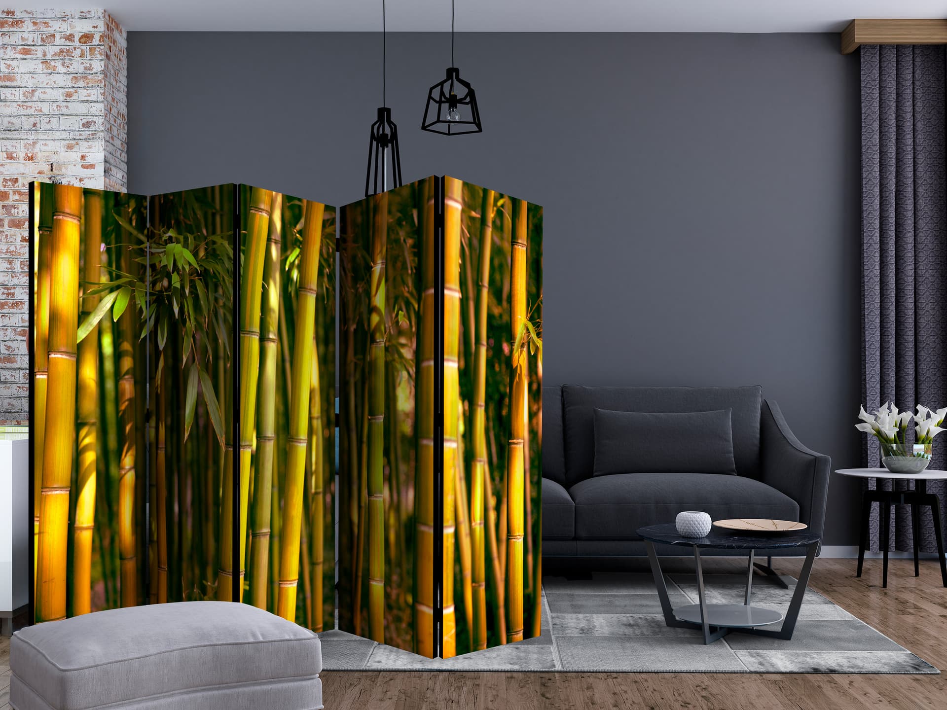 

Parawan 5-częściowy - Las zachodzącego słońca II [Room Dividers] (rozmiar 225x172)
