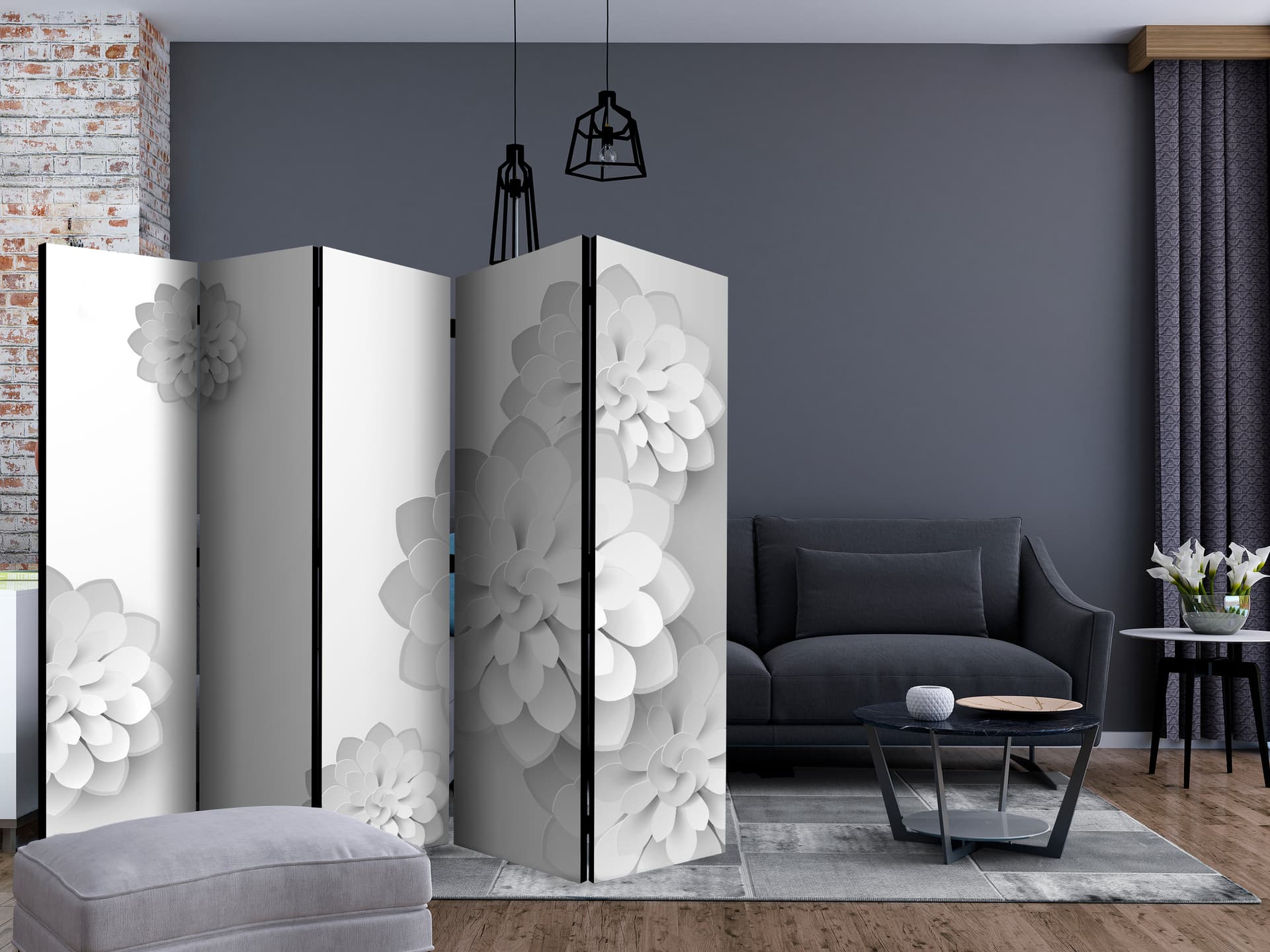 

Parawan 5-częściowy - Biały ogród II [Room Dividers] (rozmiar 225x172)