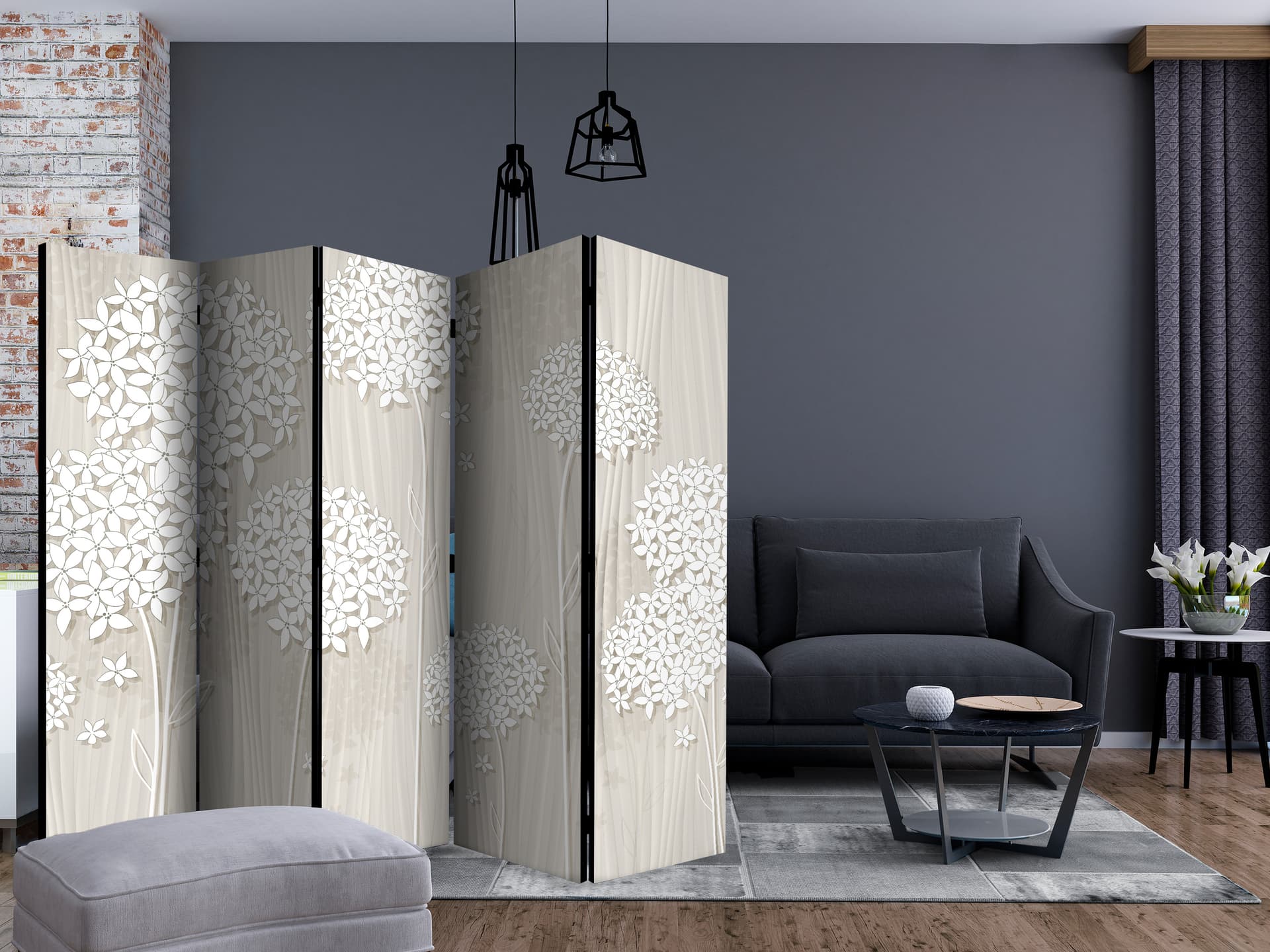 

Parawan 5-częściowy - Kremowa filigranowość II [Room Dividers] (rozmiar 225x172)