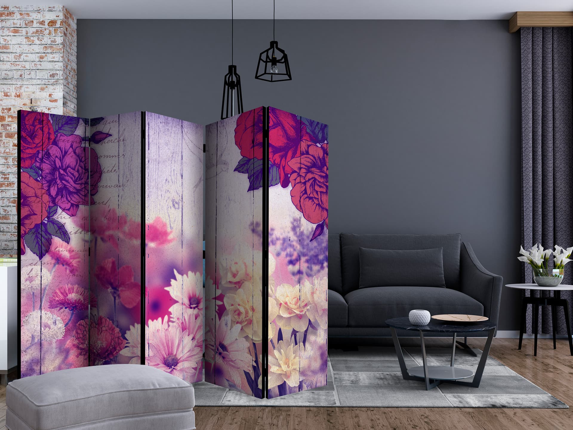 

Parawan 5-częściowy - Kwiatowe wspomnienie II [Room Dividers] (rozmiar 225x172)