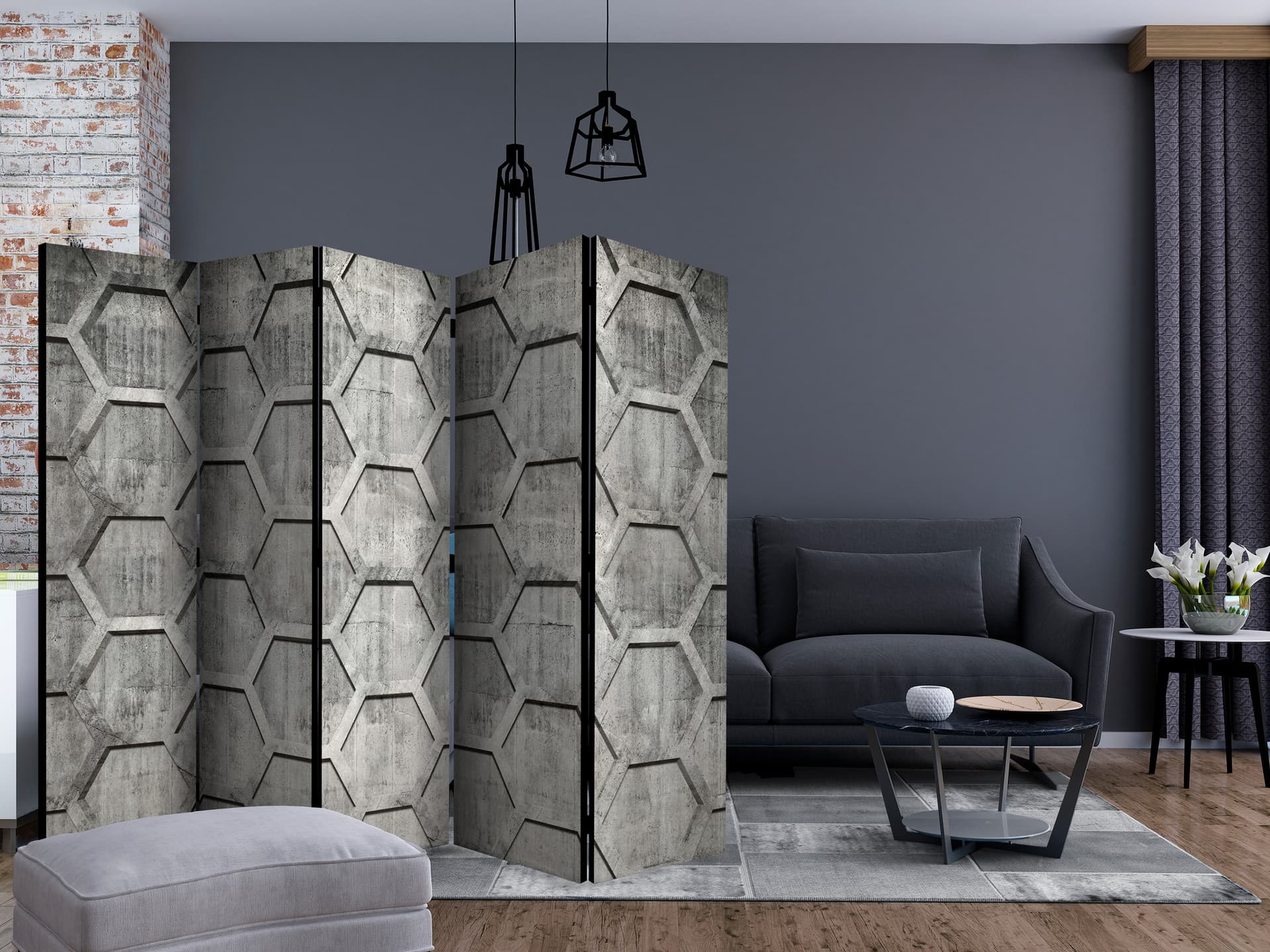 

Parawan 5-częściowy - Platynowe sześciany II [Room Dividers] (rozmiar 225x172)