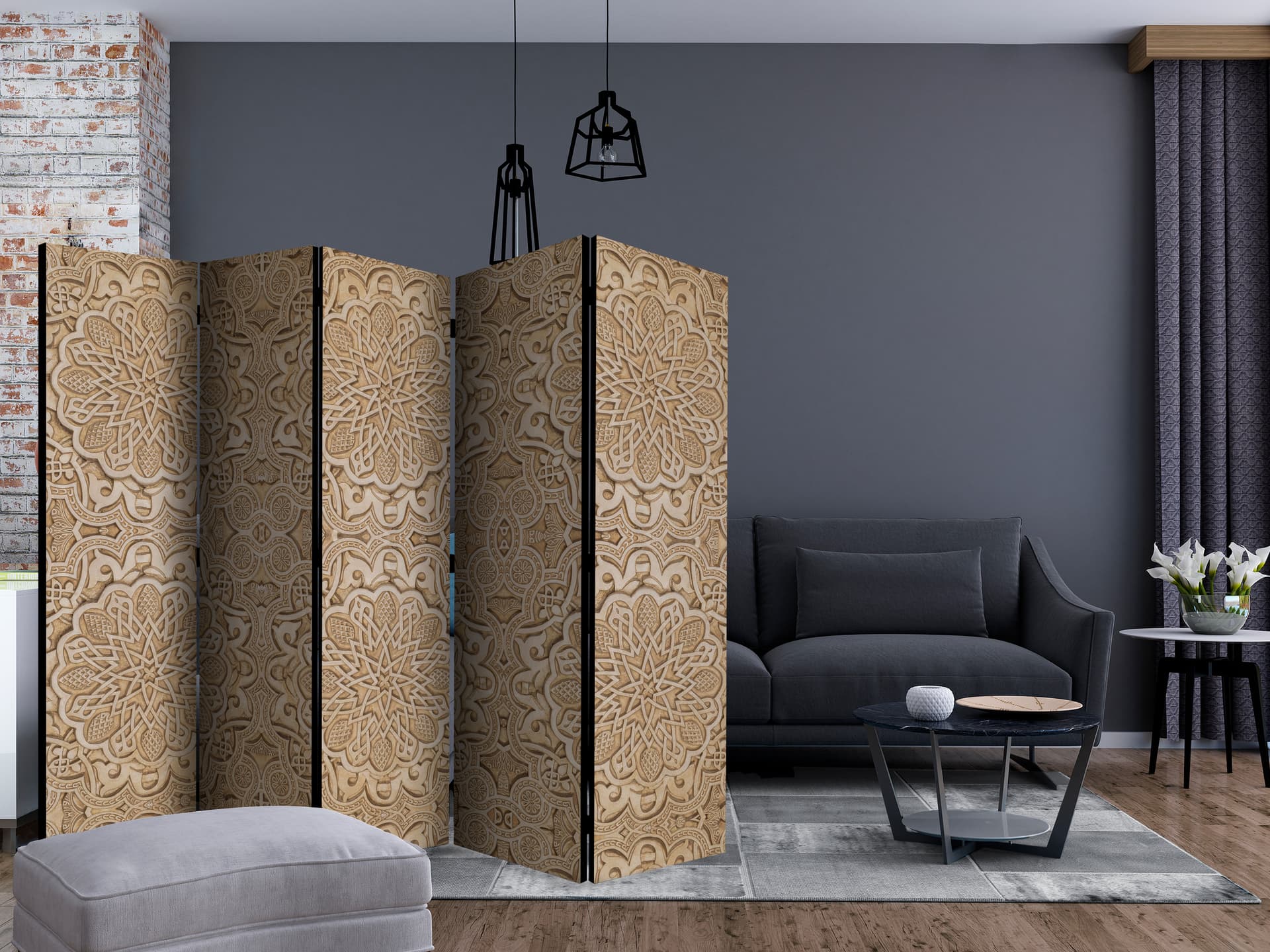 

Parawan 5-częściowy - Piaskowy ornament II [Room Dividers] (rozmiar 225x172)
