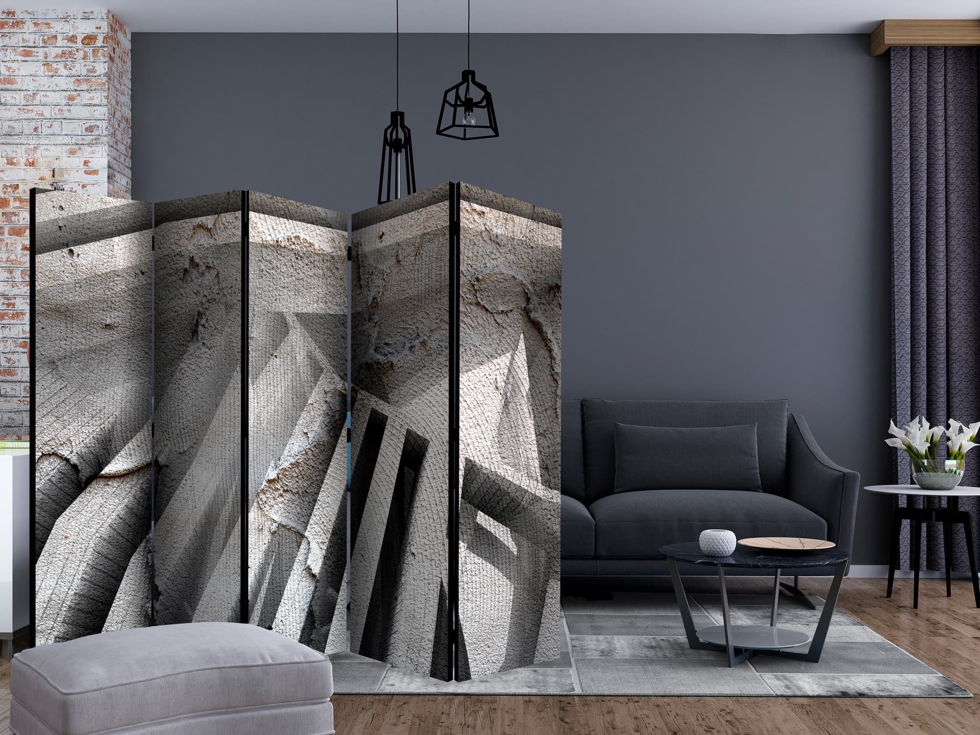 

Parawan 5-częściowy - Beton 3D II [Room Dividers] (rozmiar 225x172)