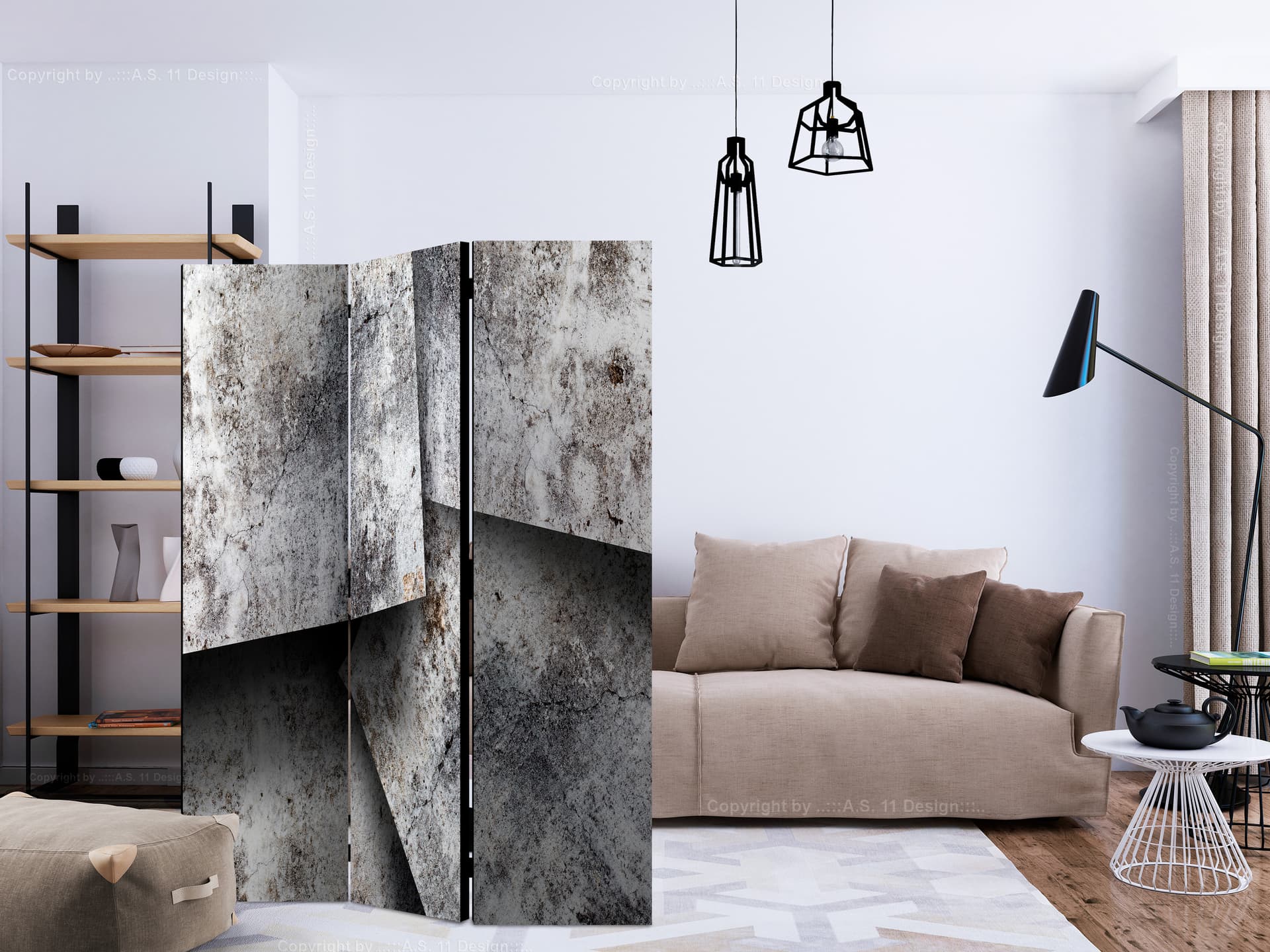 

Parawan 3-częściowy - Betonowe karty [Room Dividers] (rozmiar 135x172)