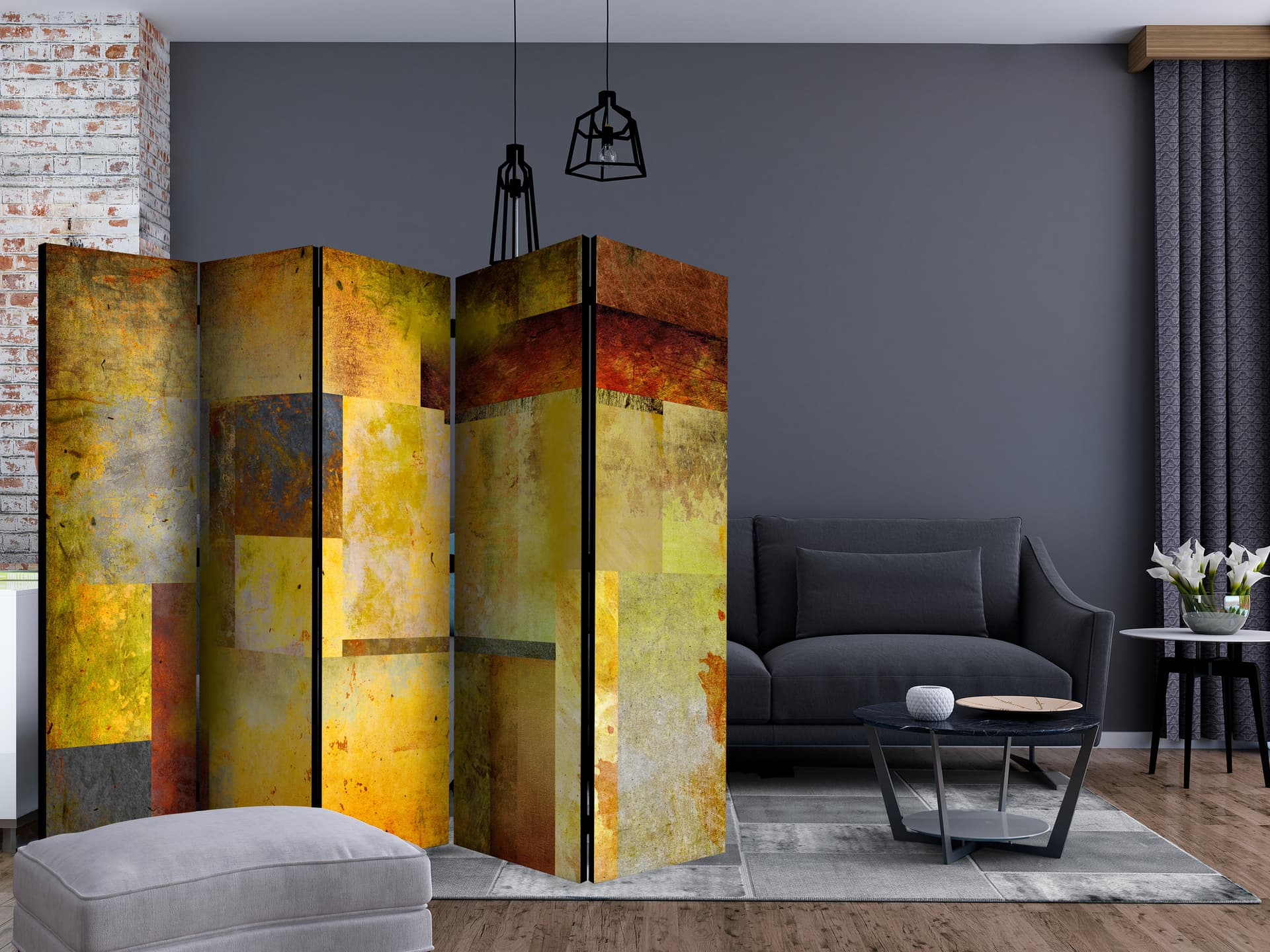 

Parawan 5-częściowy - Pomarańczowy odcień ekspresji II [Room Dividers] (rozmiar 225x172)