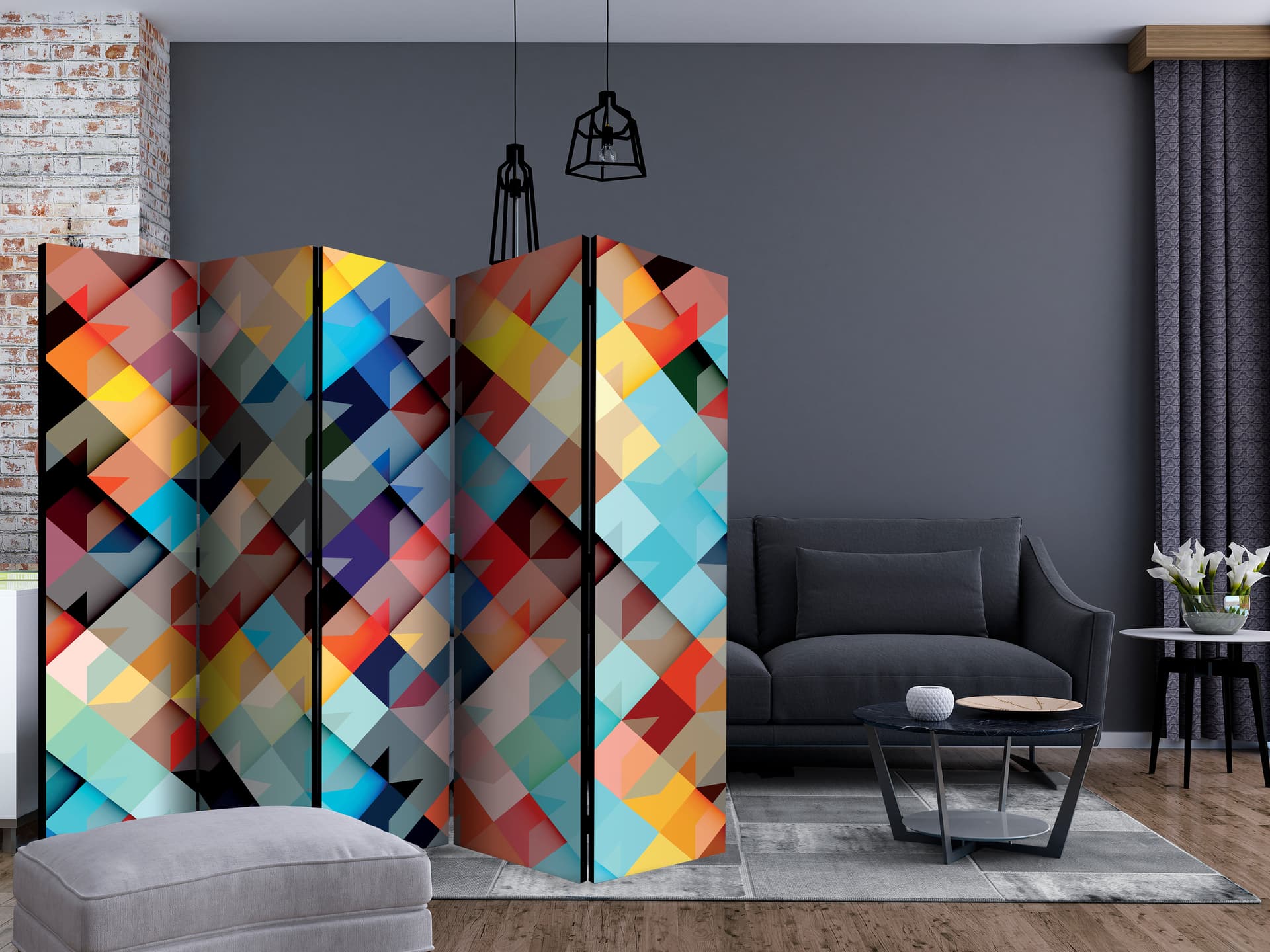 

Parawan 5-częściowy - Kolorowy patchwork II [Room Dividers] (rozmiar 225x172)