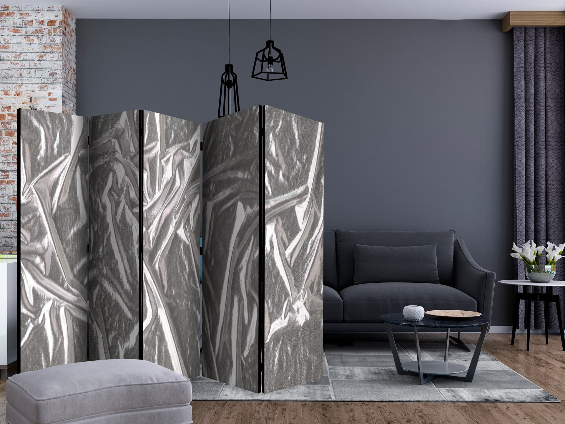 

Parawan 5-częściowy - Szlachetne srebro II [Room Dividers] (rozmiar 225x172)