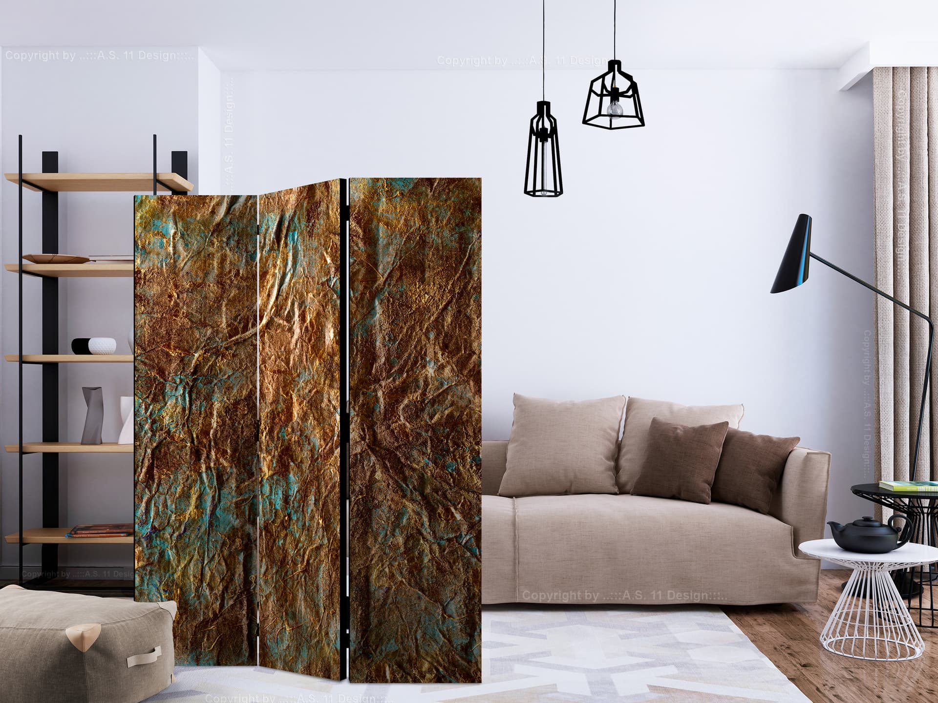 

Parawan 3-częściowy - Złoto Atlantydy [Room Dividers] (rozmiar 135x172)