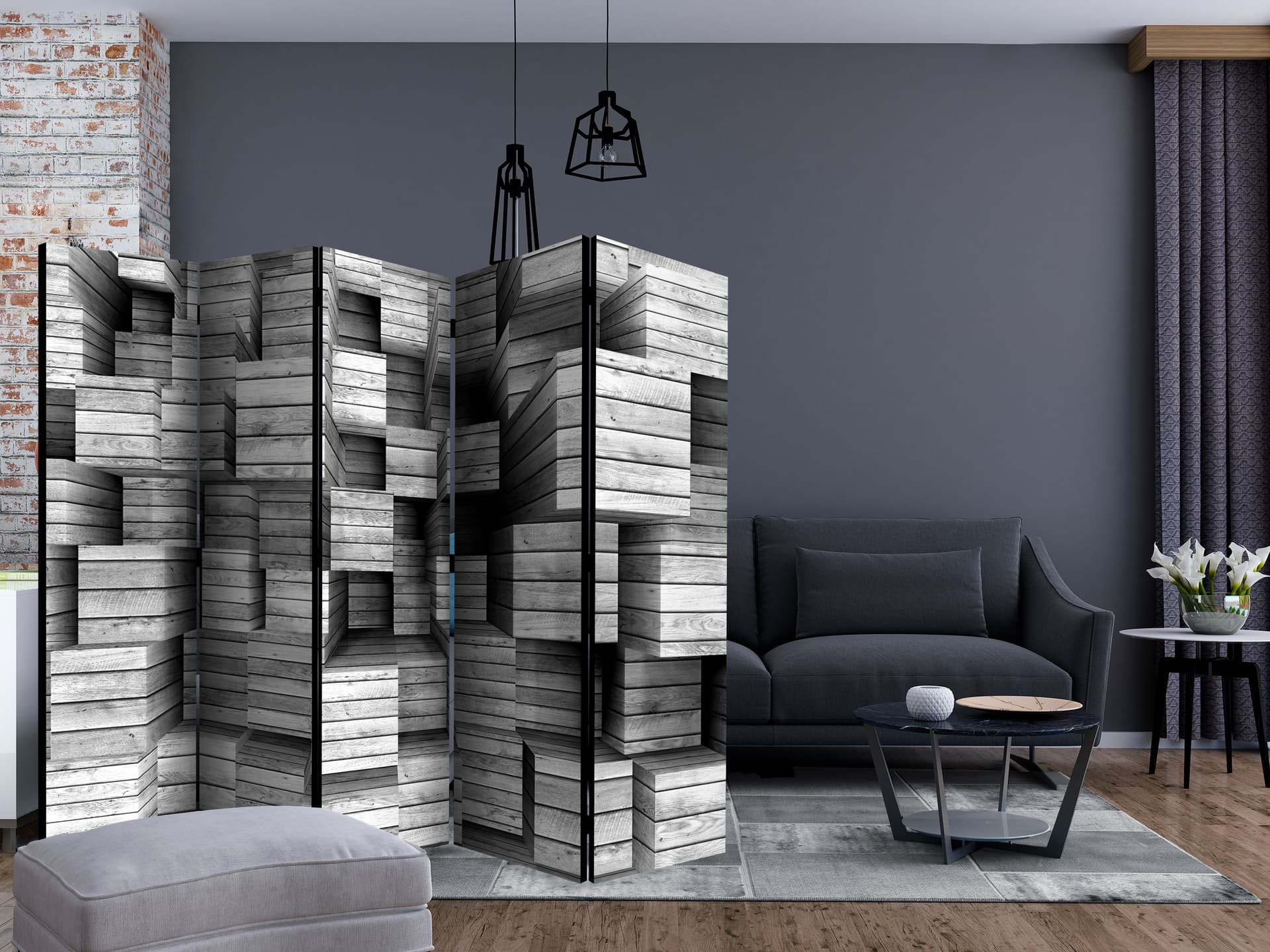 

Parawan 5-częściowy - Szara precyzja II [Room Dividers] (rozmiar 225x172)