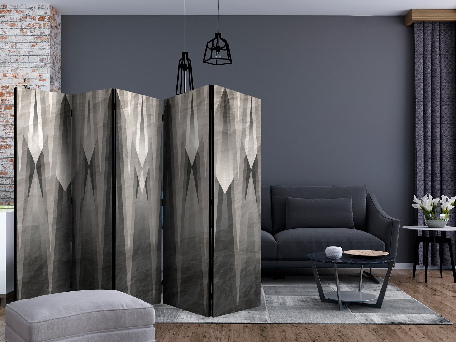 

Parawan 5-częściowy - Szara cytadela II [Room Dividers] (rozmiar 225x172)