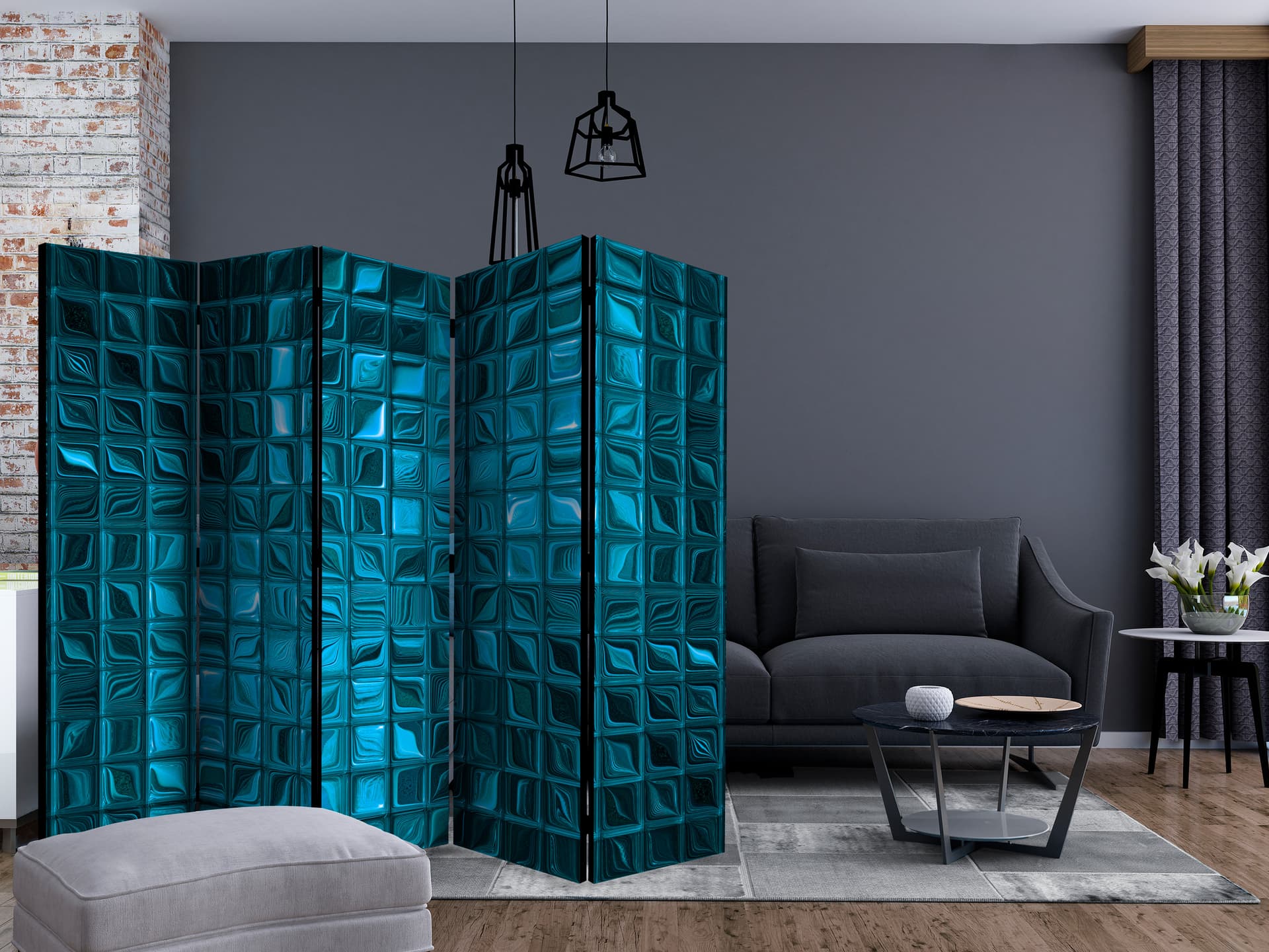 

Parawan 5-częściowy - Lazurowa mozaika II [Room Dividers] (rozmiar 225x172)