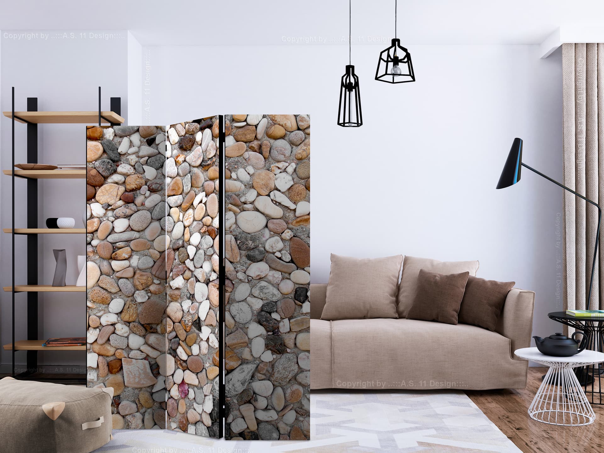 

Parawan 3-częściowy - Kamienna plaża [Room Dividers] (rozmiar 135x172)