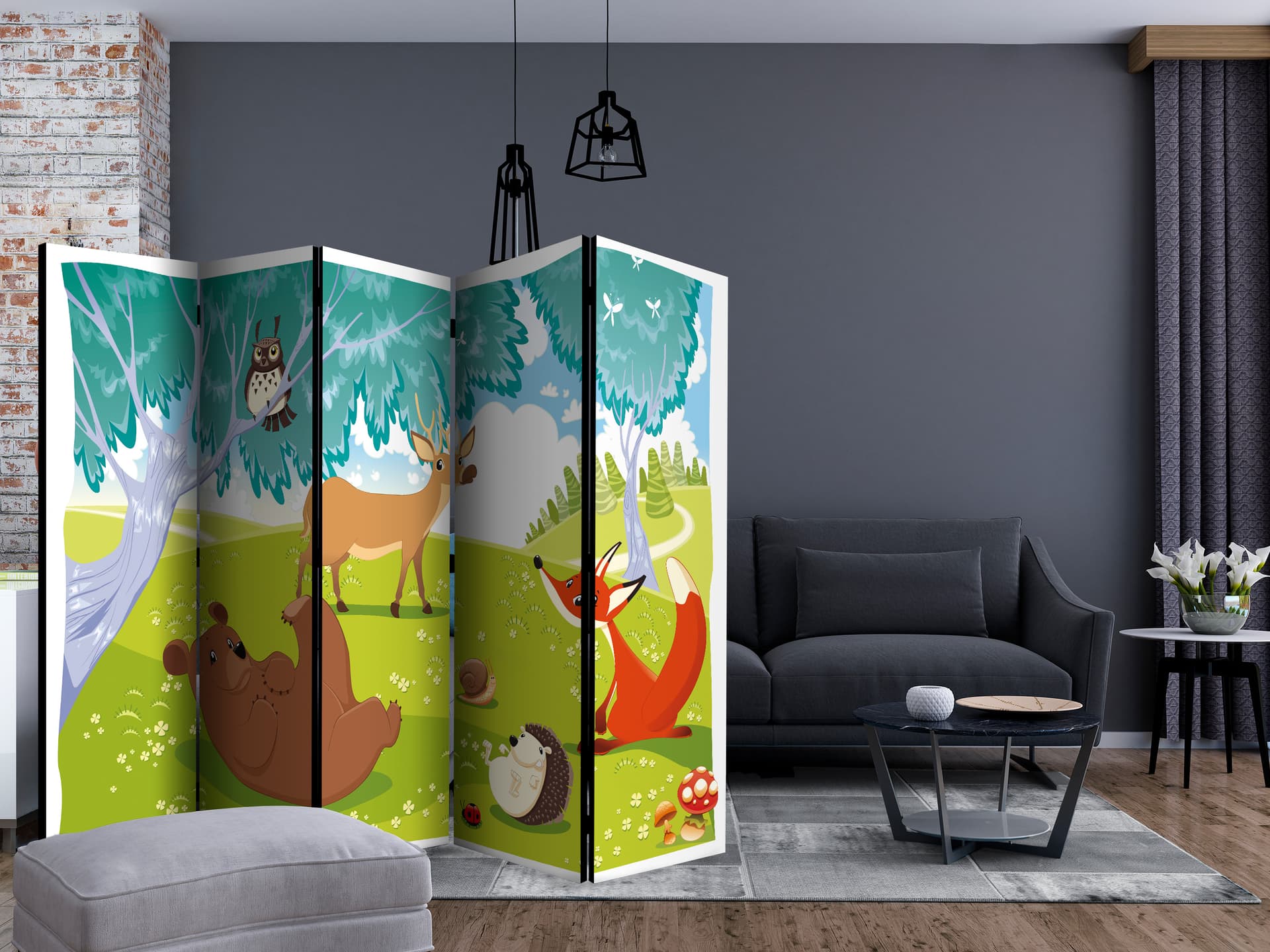 

Parawan 5-częściowy - Wesołe zwierzaki II [Room Dividers] (rozmiar 225x172)