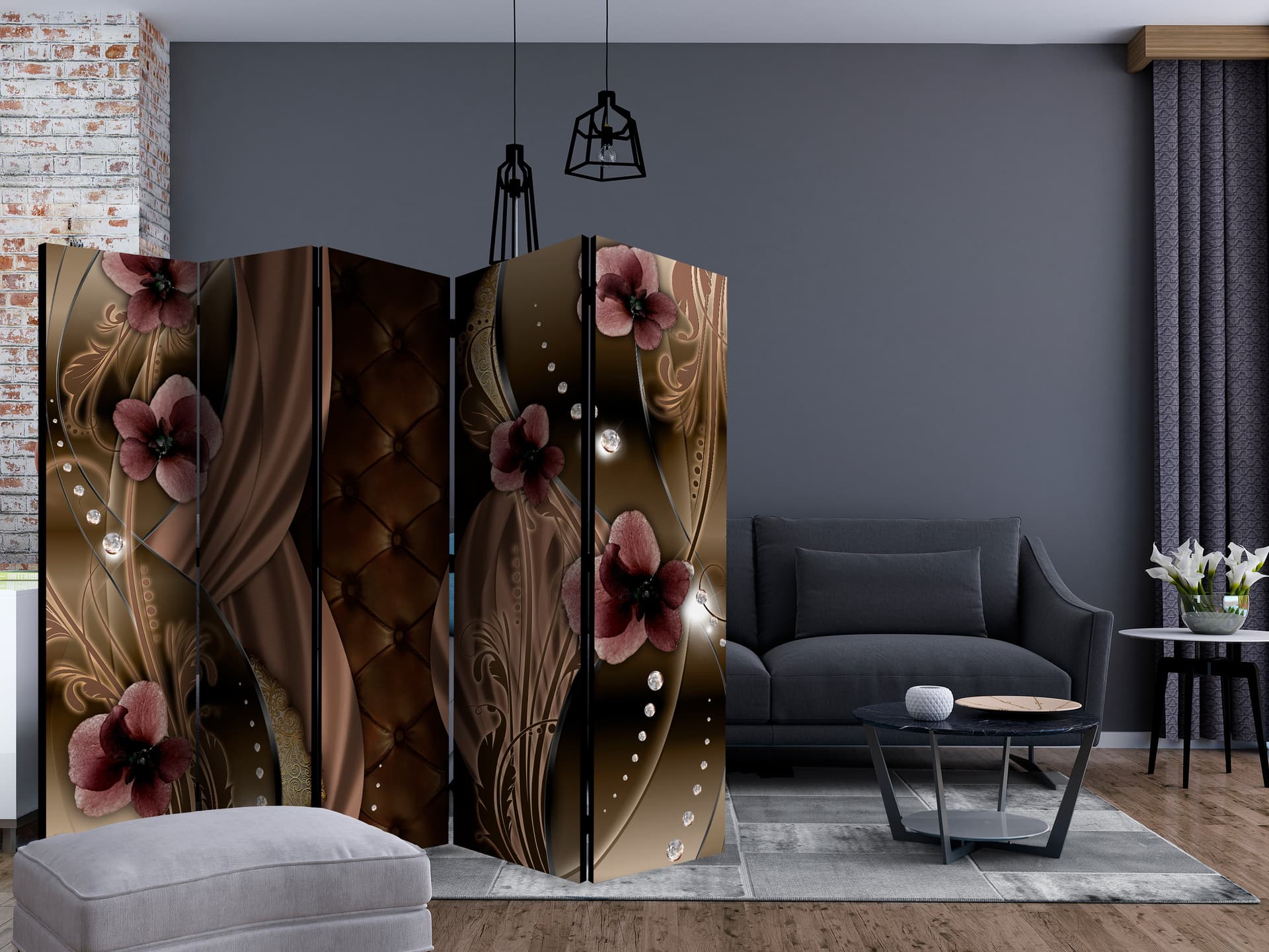 

Parawan 5-częściowy - Burgundowe bratki II [Room Dividers] (rozmiar 225x172)