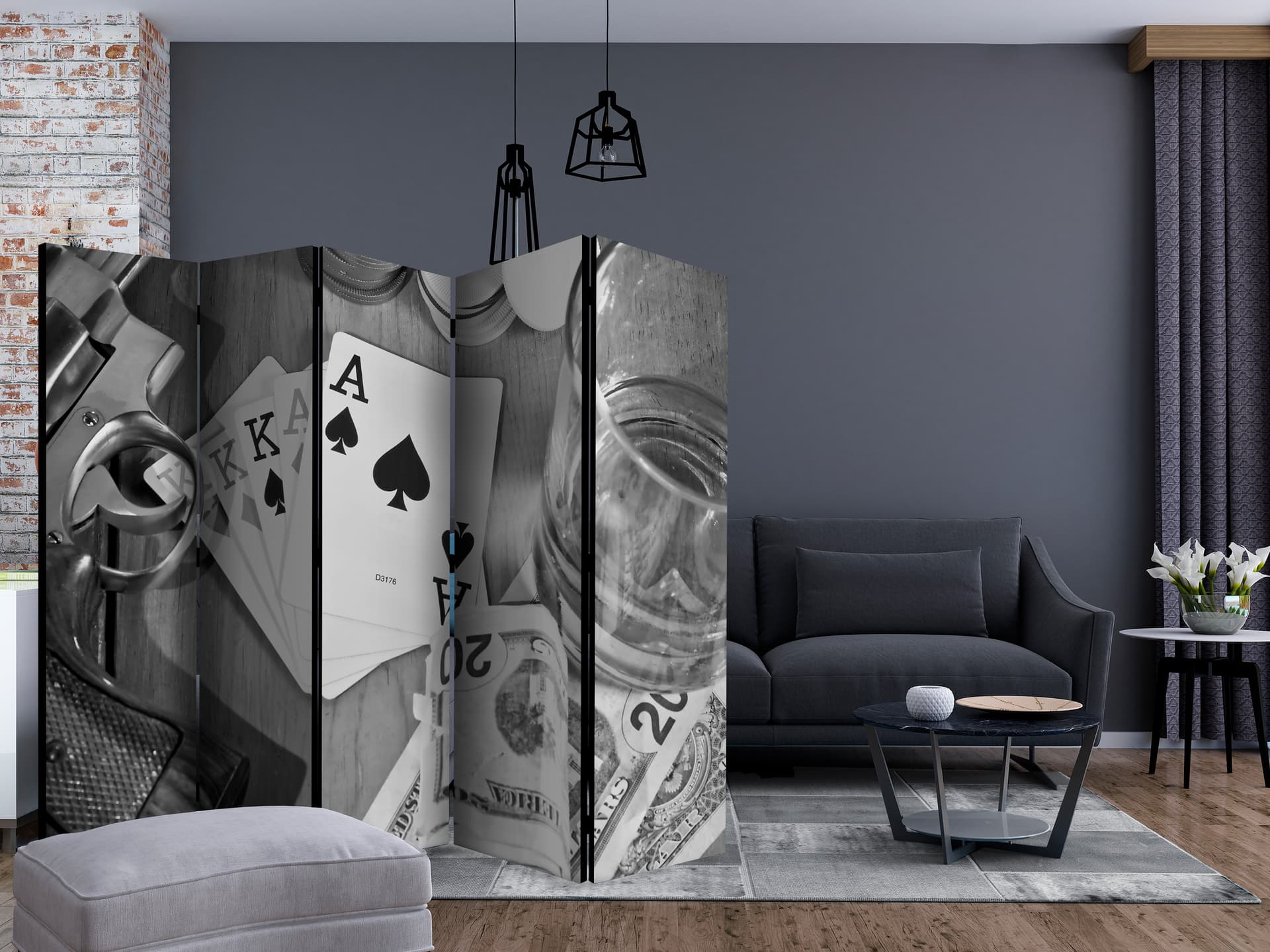 

Parawan 5-częściowy - Karty: czarno-białe II [Room Dividers] (rozmiar 225x172)
