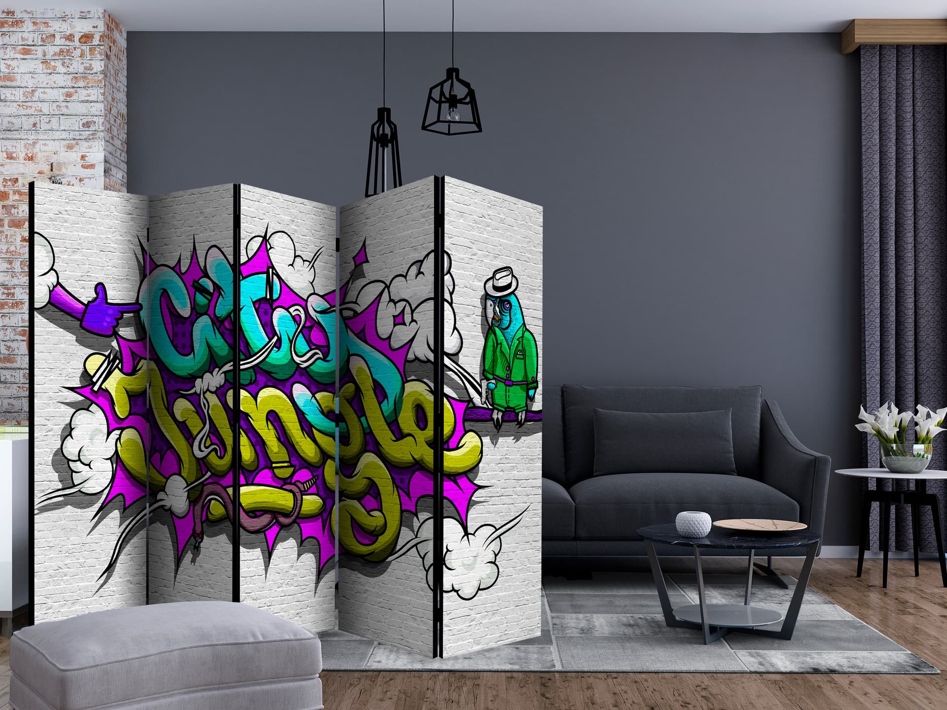 

Parawan 5-częściowy - Miejska dżungla - graffiti II [Room Dividers] (rozmiar 225x172)