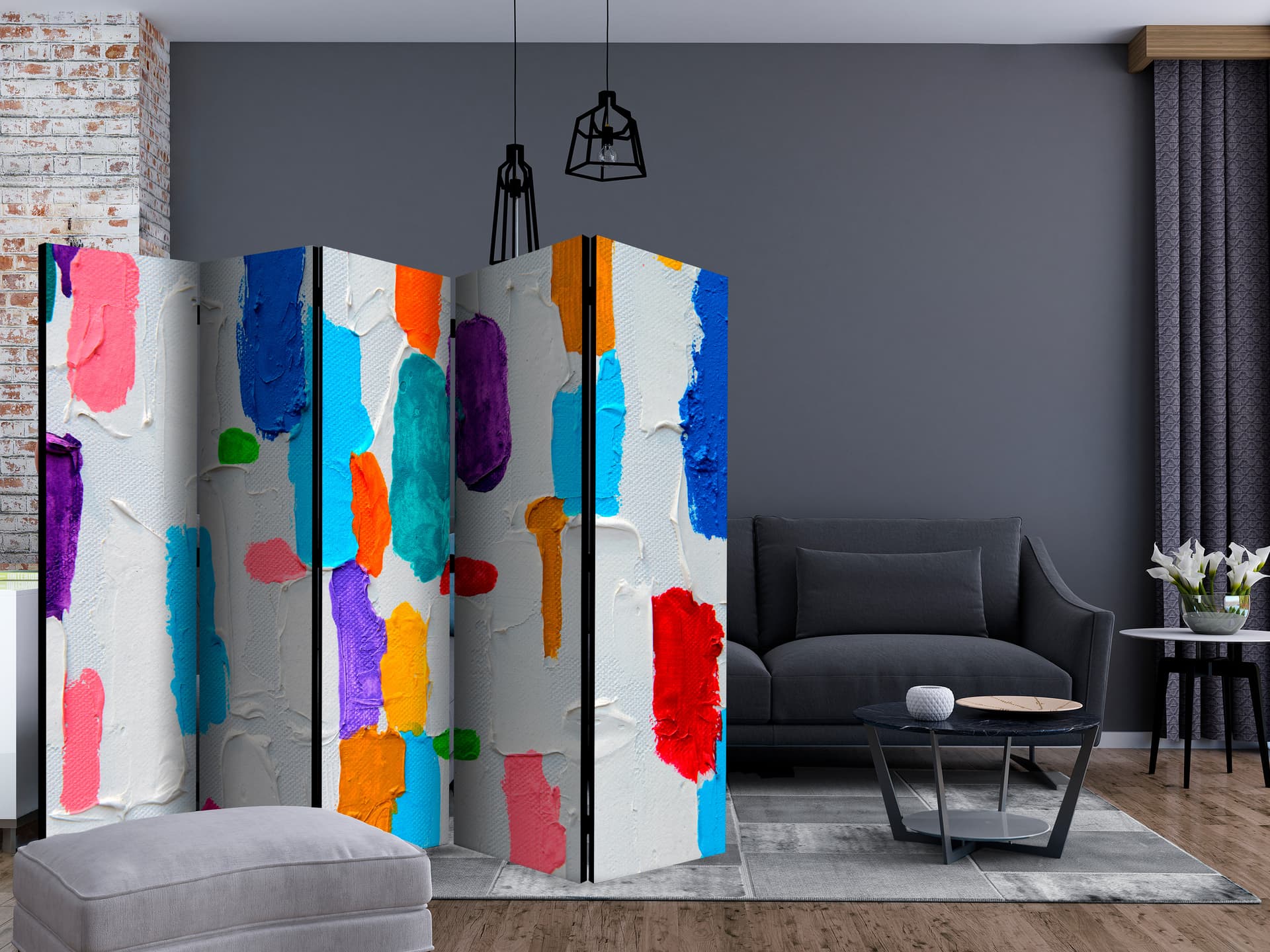 

Parawan 5-częściowy - Swatanie kolorów II [Room Dividers] (rozmiar 225x172)