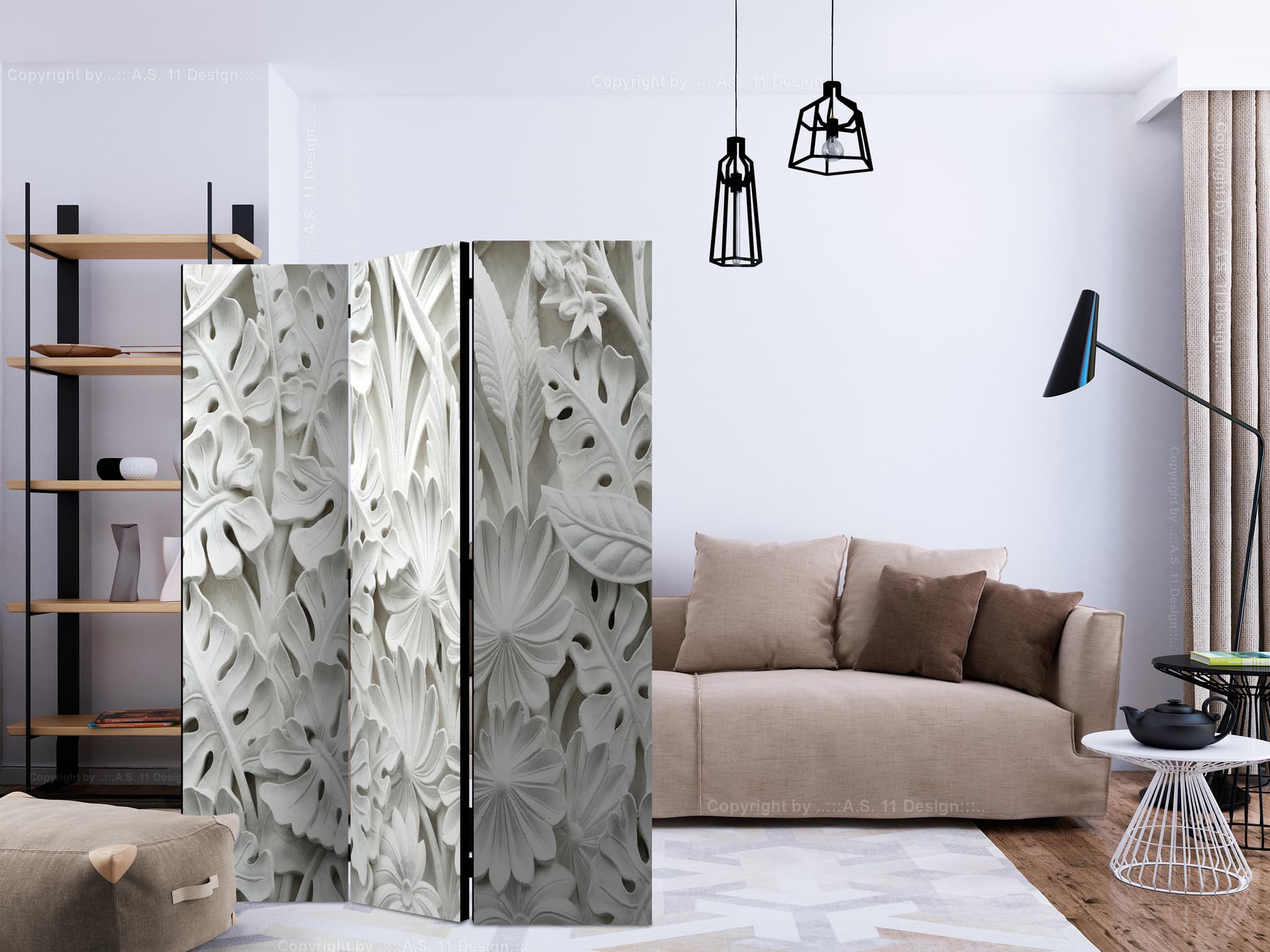 

Parawan 3-częściowy - Alabastrowy Ogród II [Room Dividers] (rozmiar 135x172)