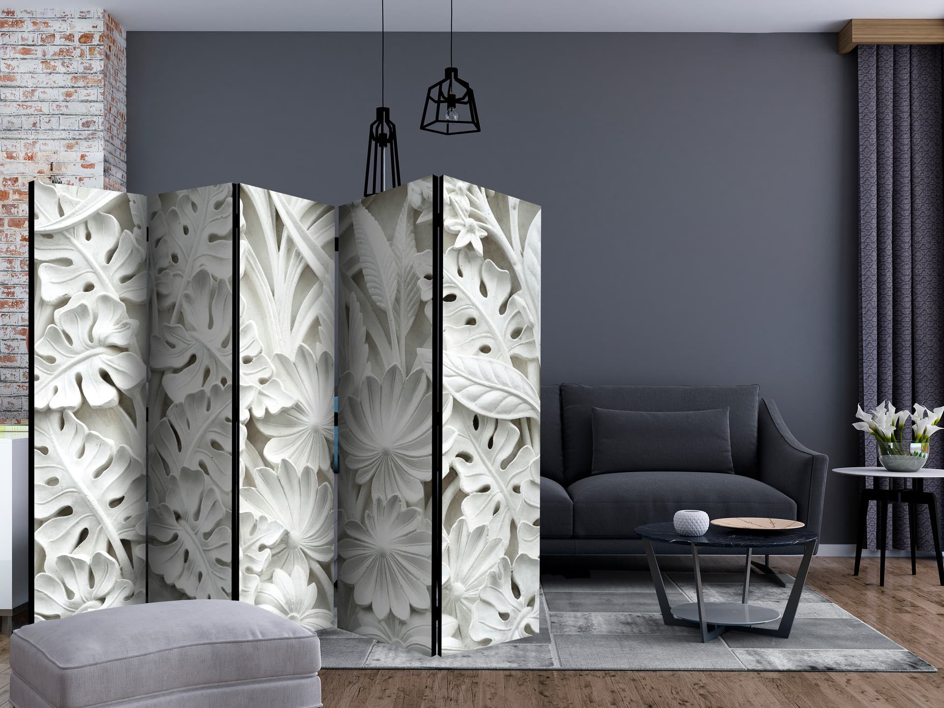 

Parawan 5-częściowy - Alabastrowy Ogród II II [Room Dividers] (rozmiar 225x172)