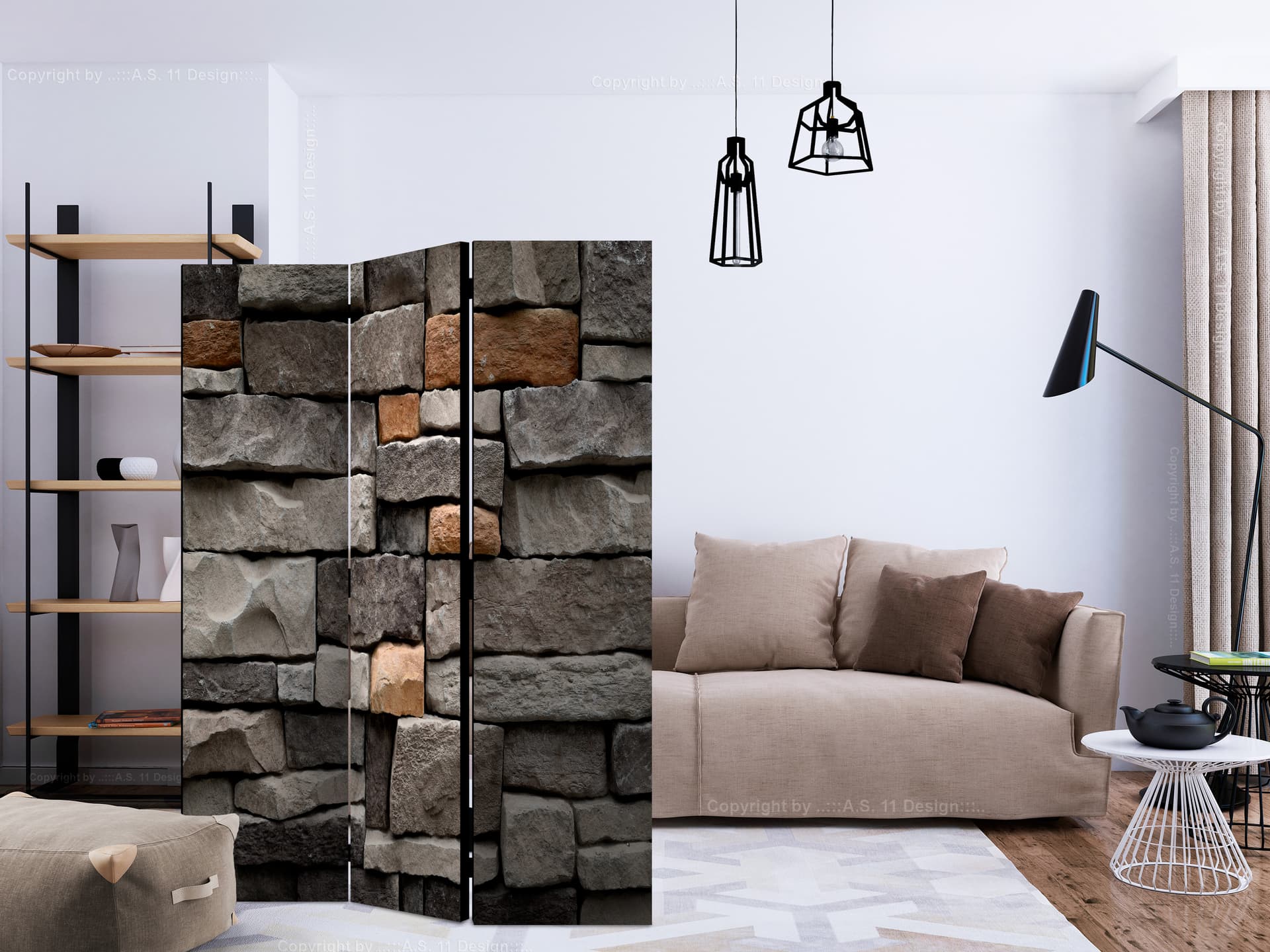 

Parawan 3-częściowy - Kamienna warownia [Room Dividers] (rozmiar 135x172)