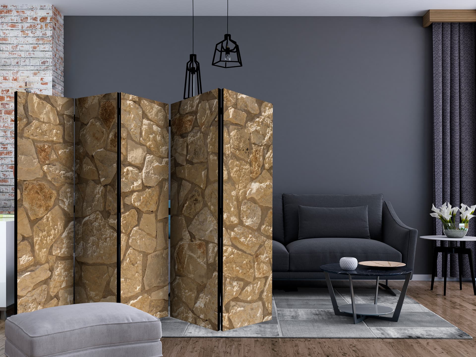 

Parawan 5-częściowy - Słoneczny monolit II [Room Dividers] (rozmiar 225x172)