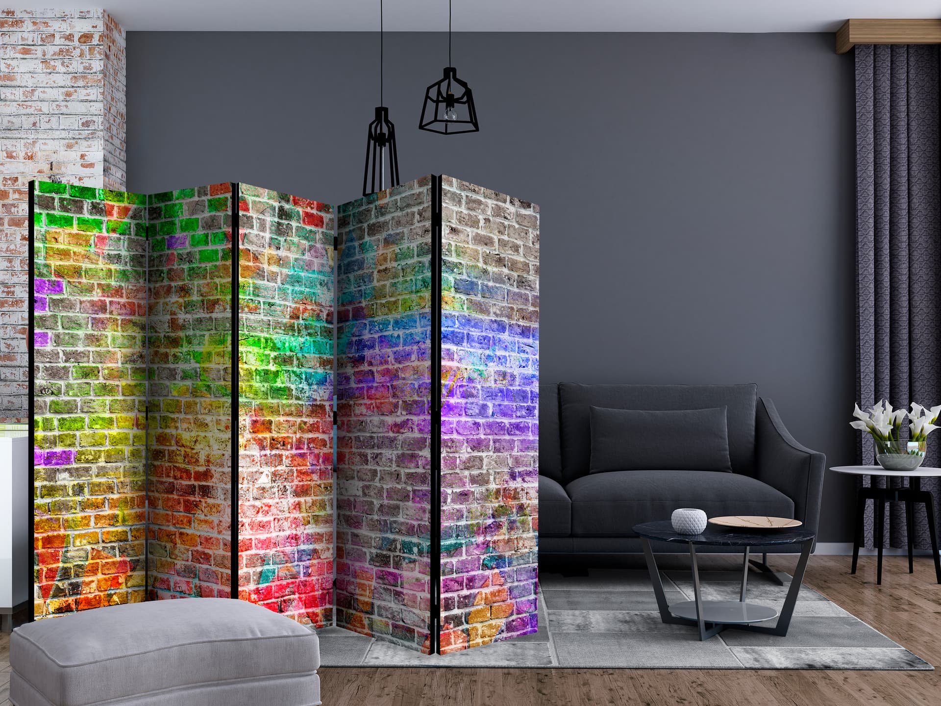 

Parawan 5-częściowy - Tęczowy mur II [Room Dividers] (rozmiar 225x172)