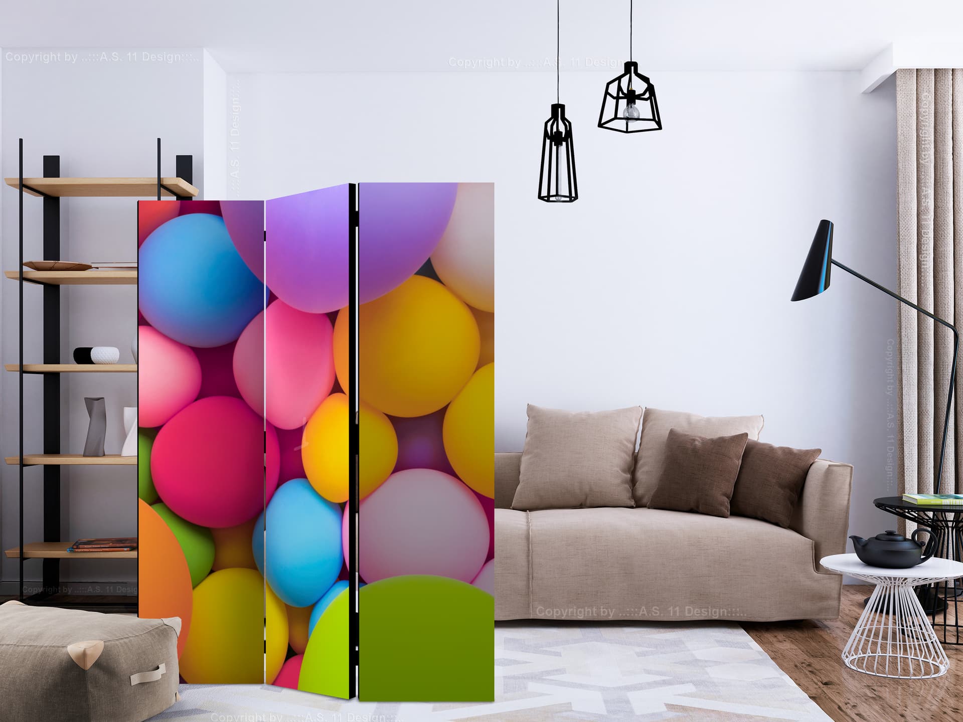 

Parawan 3-częściowy - Kolorowe kulki [Room Dividers] (rozmiar 135x172)
