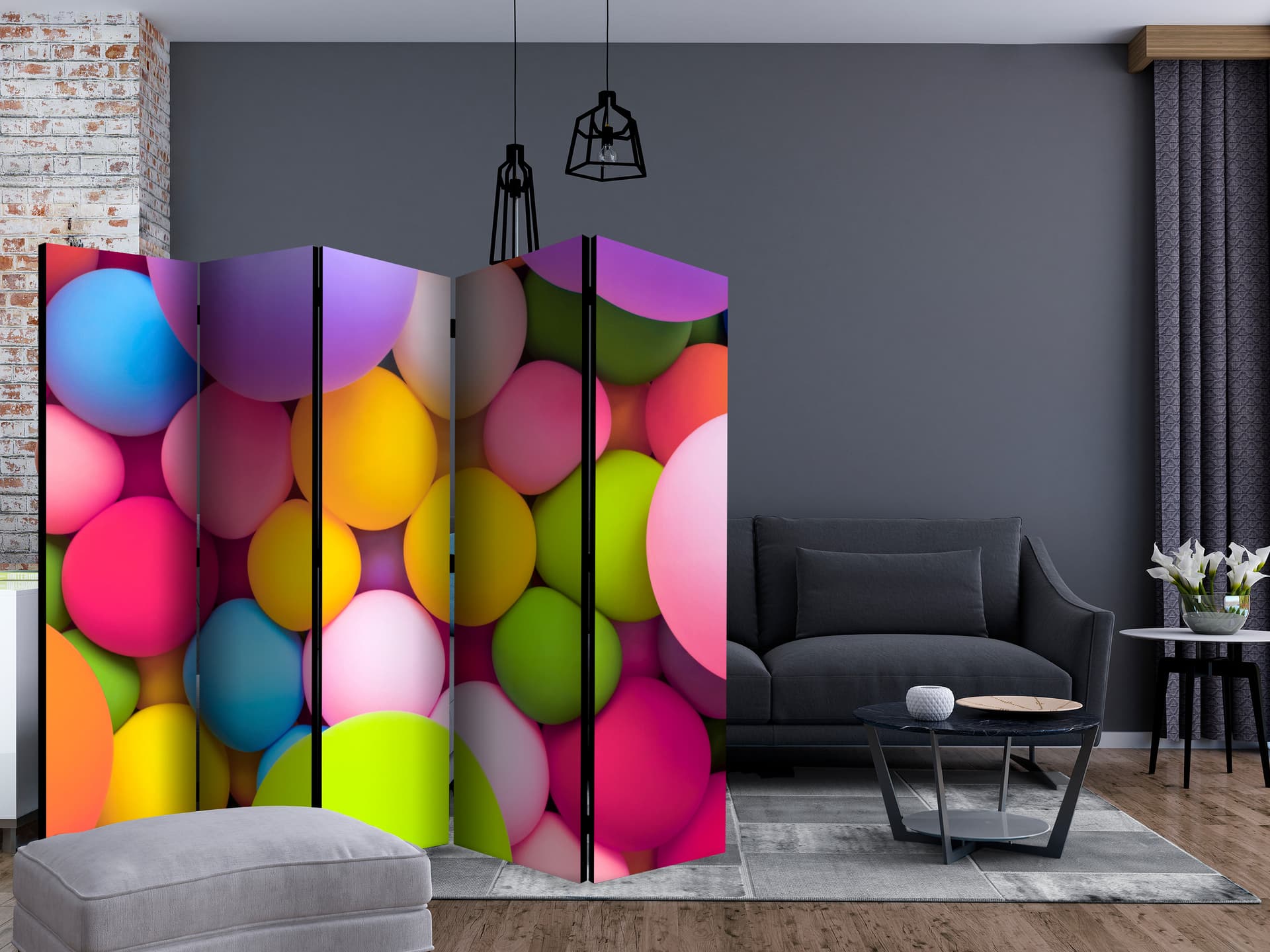 

Parawan 5-częściowy - Kolorowe kulki II [Room Dividers] (rozmiar 225x172)