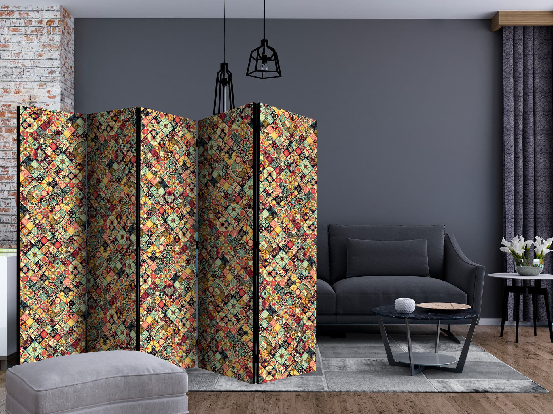 

Parawan 5-częściowy - Tęczowa mozaika II [Room Dividers] (rozmiar 225x172)