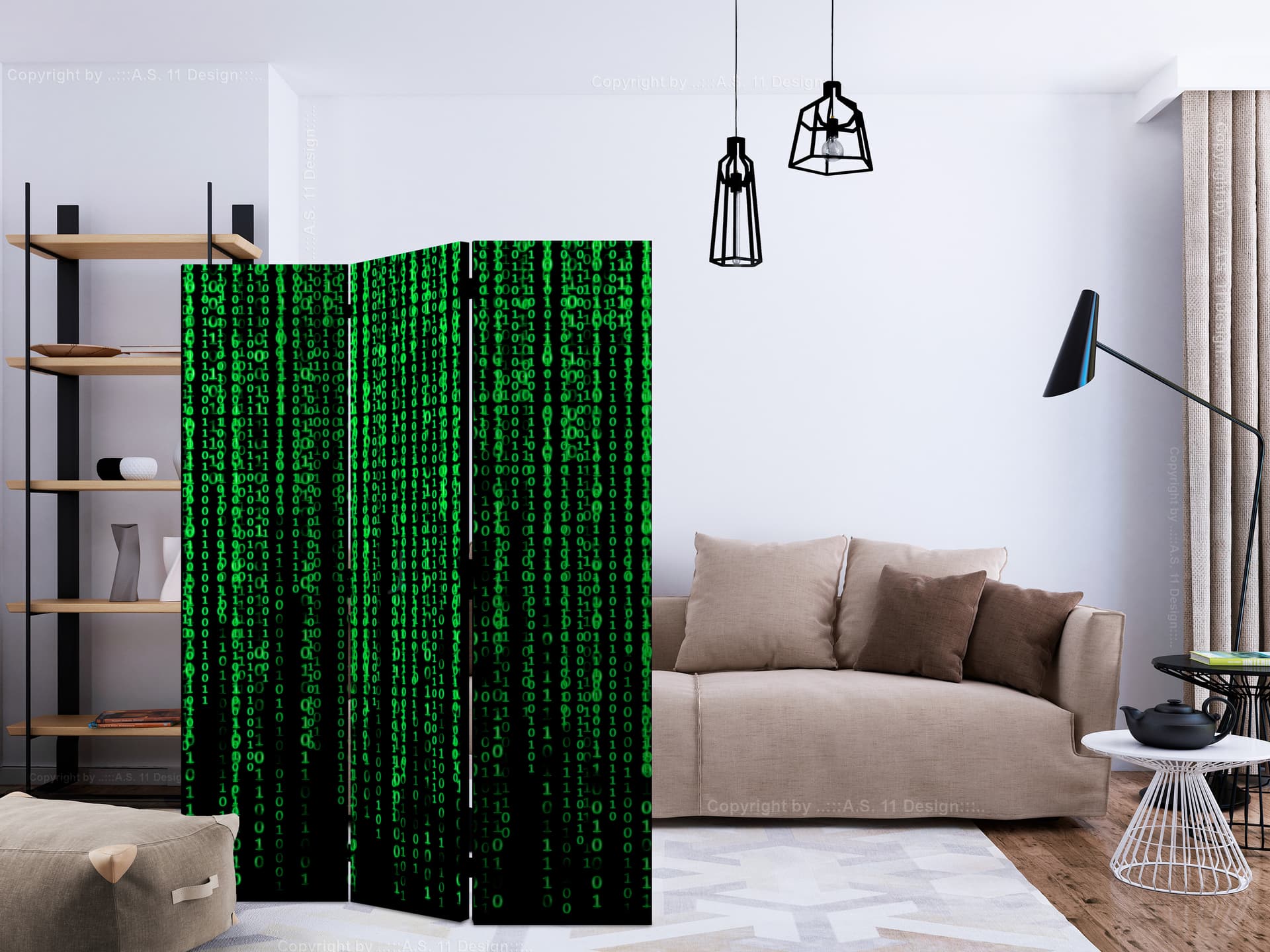 

Parawan 3-częściowy - Cyfrowy deszcz [Room Dividers] (rozmiar 135x172)