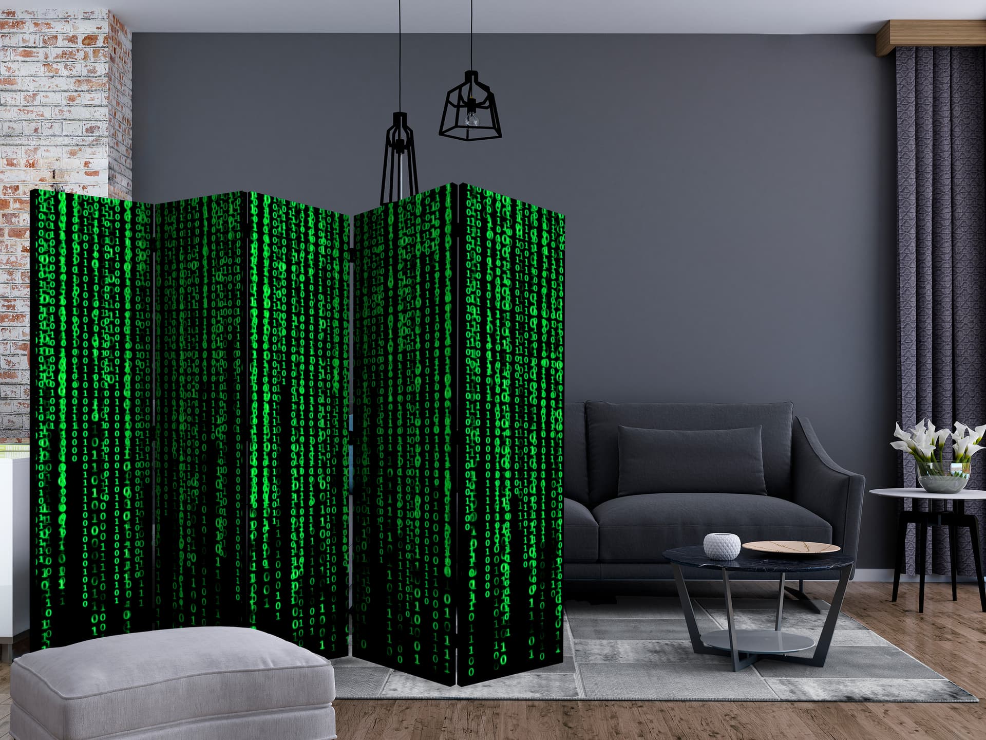 

Parawan 5-częściowy - Cyfrowy deszcz II [Room Dividers] (rozmiar 225x172)