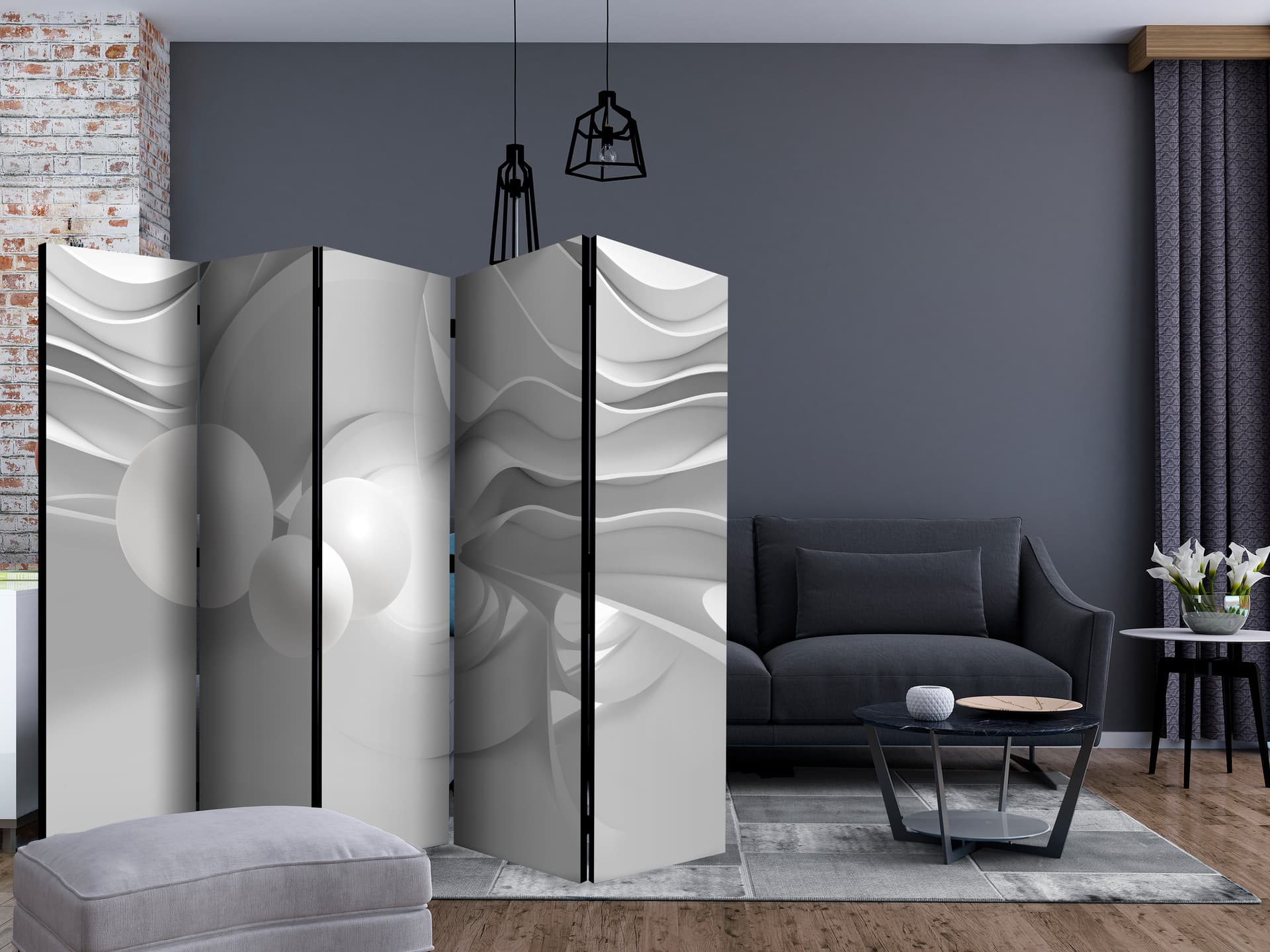 

Parawan 5-częściowy - Korytarze bieli II [Room Dividers] (rozmiar 225x172)