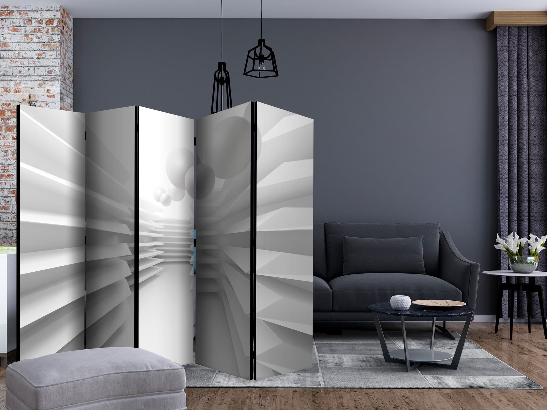 

Parawan 5-częściowy - Biały labirynt II [Room Dividers] (rozmiar 225x172)