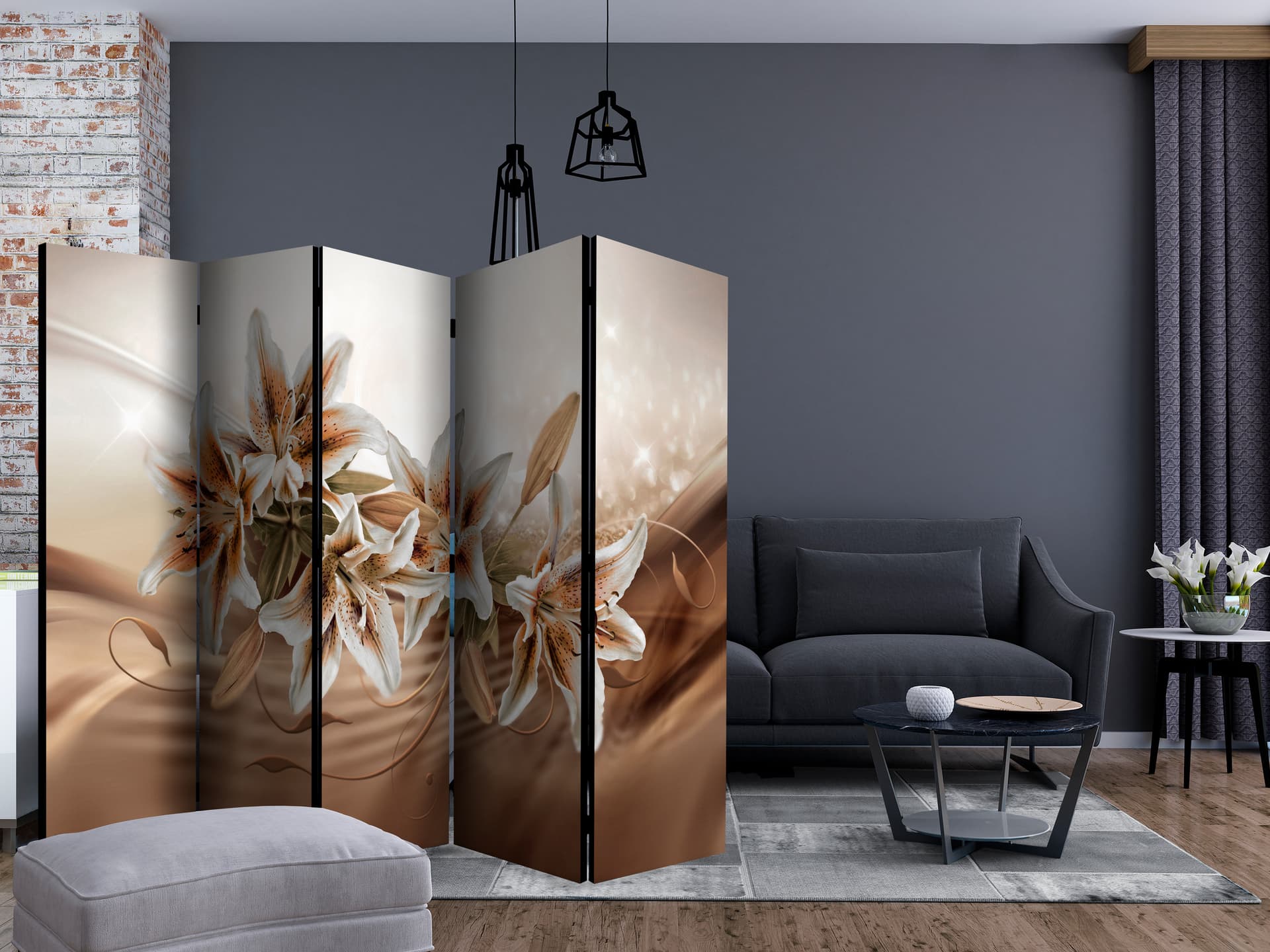 

Parawan 5-częściowy - Czekoladowe lilie II [Room Dividers] (rozmiar 225x172)