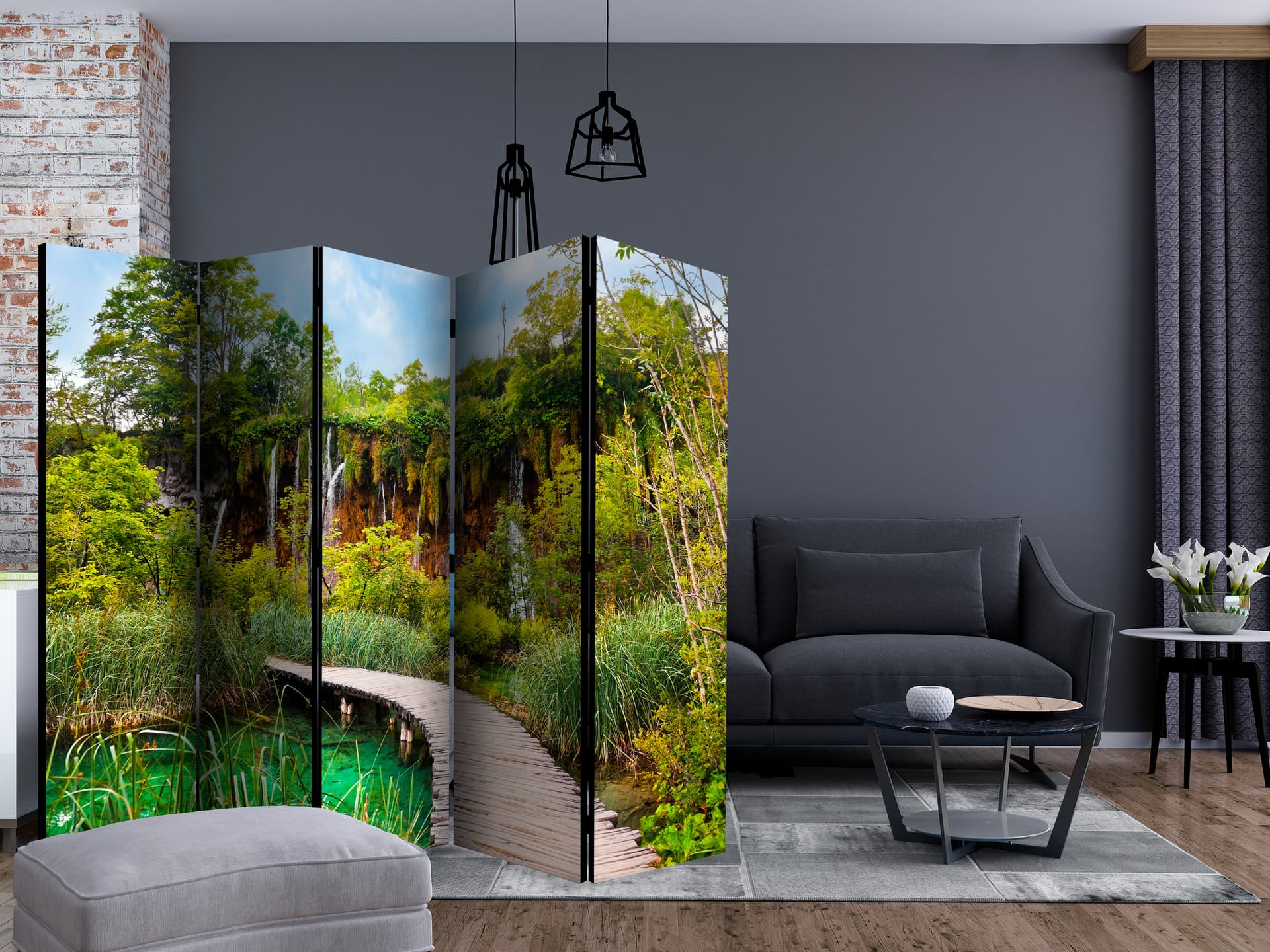 

Parawan 5-częściowy - Zielona oaza II [Room Dividers] (rozmiar 225x172)