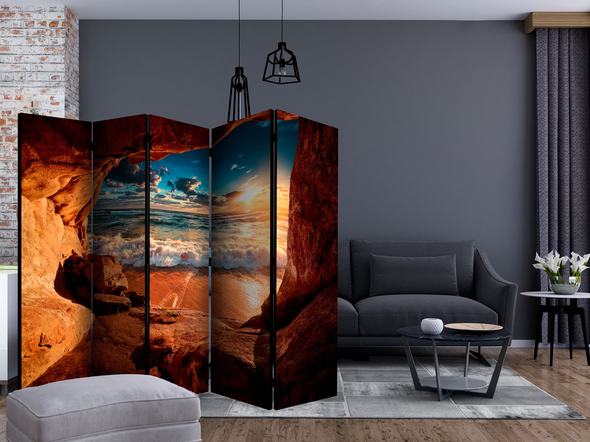 

Parawan 5-częściowy - Jaskinia: Plaża II [Room Dividers] (rozmiar 225x172)