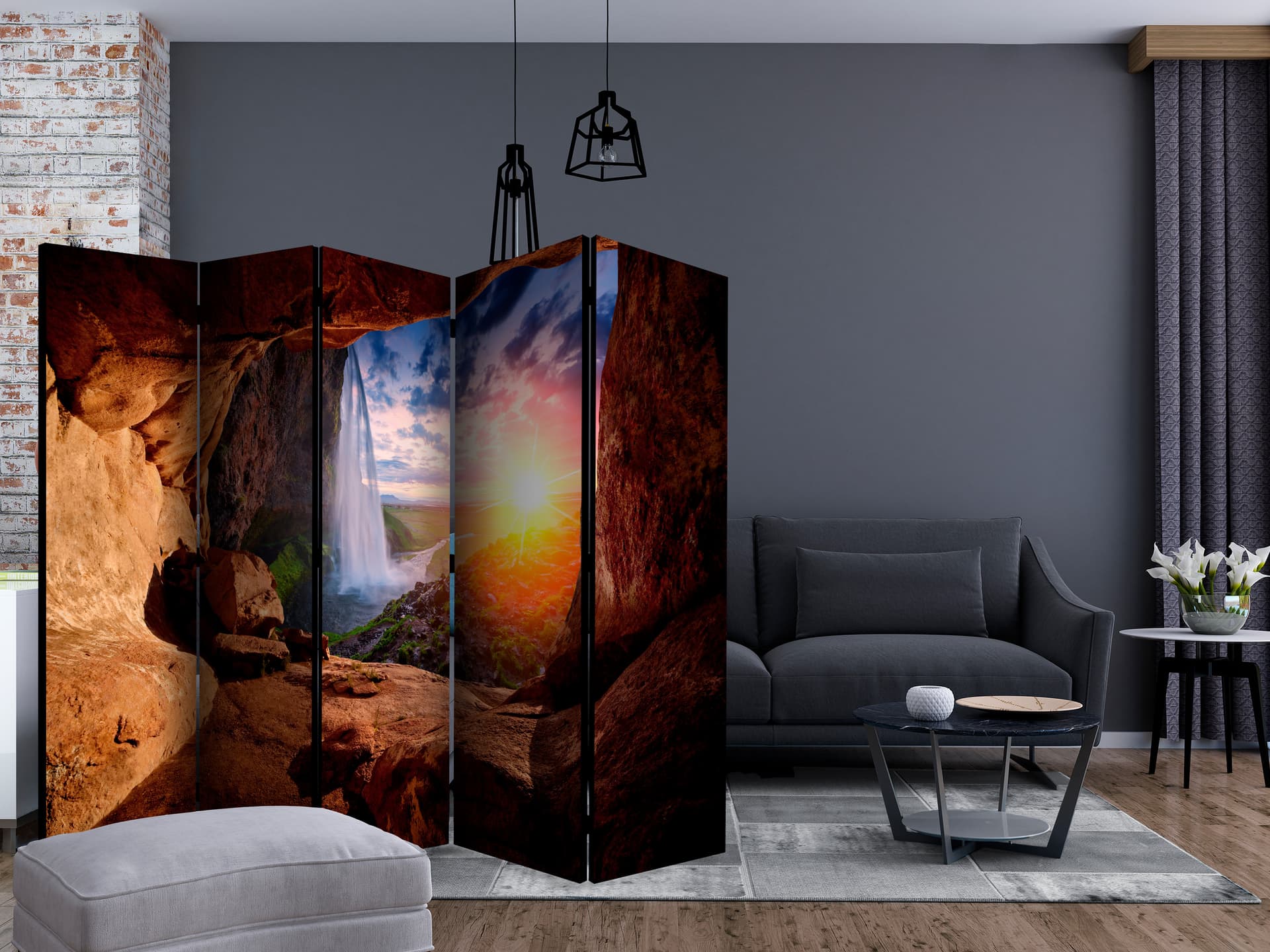 

Parawan 5-częściowy - Jaskinia: Wodospad Seljalandsfoss II [Room Dividers] (rozmiar 225x172)