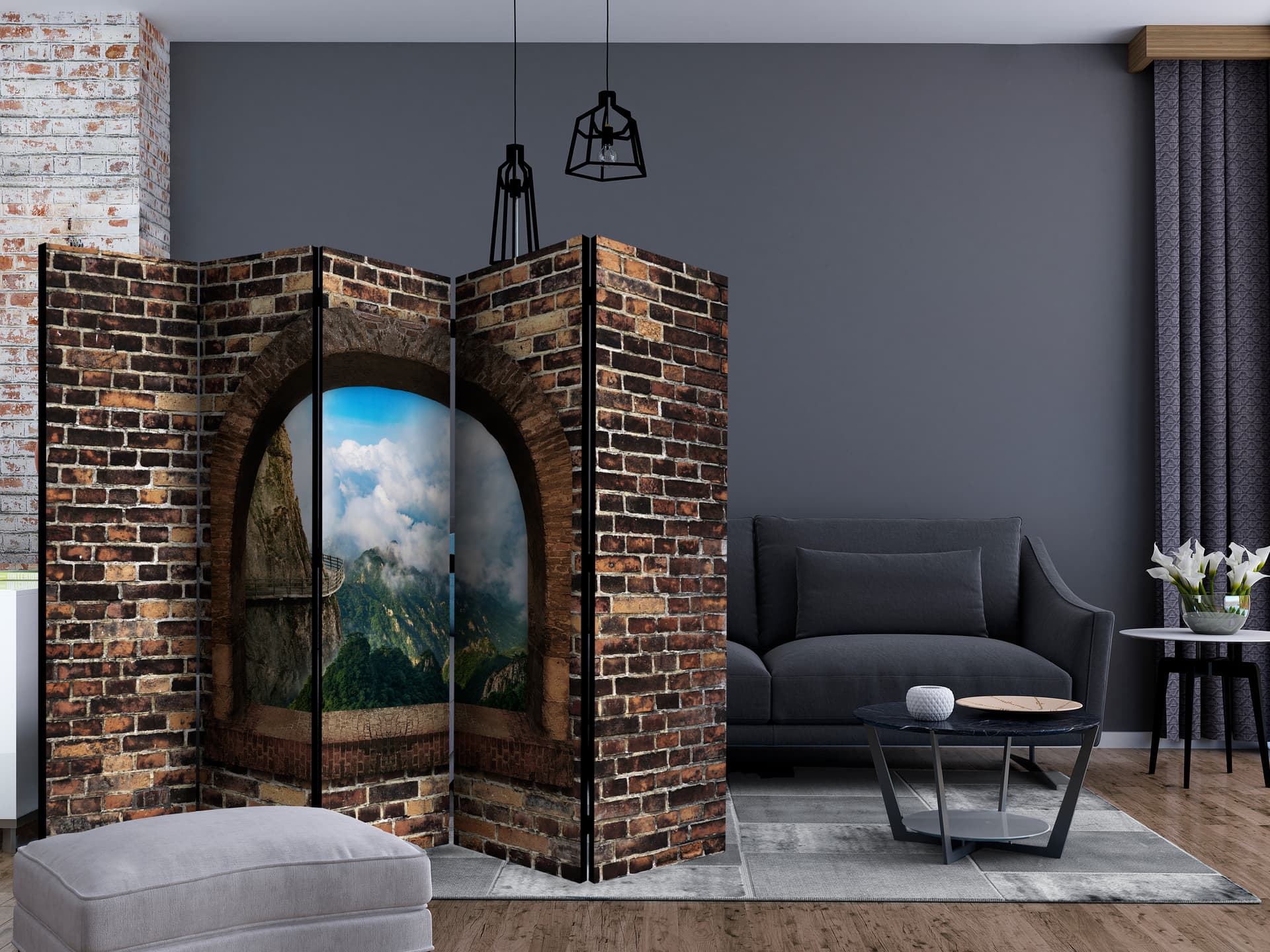 

Parawan 5-częściowy - Kamienne okno: Góry II [Room Dividers] (rozmiar 225x172)
