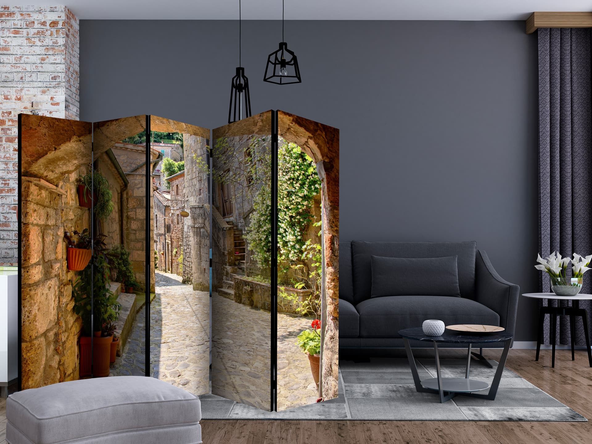 

Parawan 5-częściowy - Prowincjonalna uliczka w Toskanii II [Room Dividers] (rozmiar 225x172)