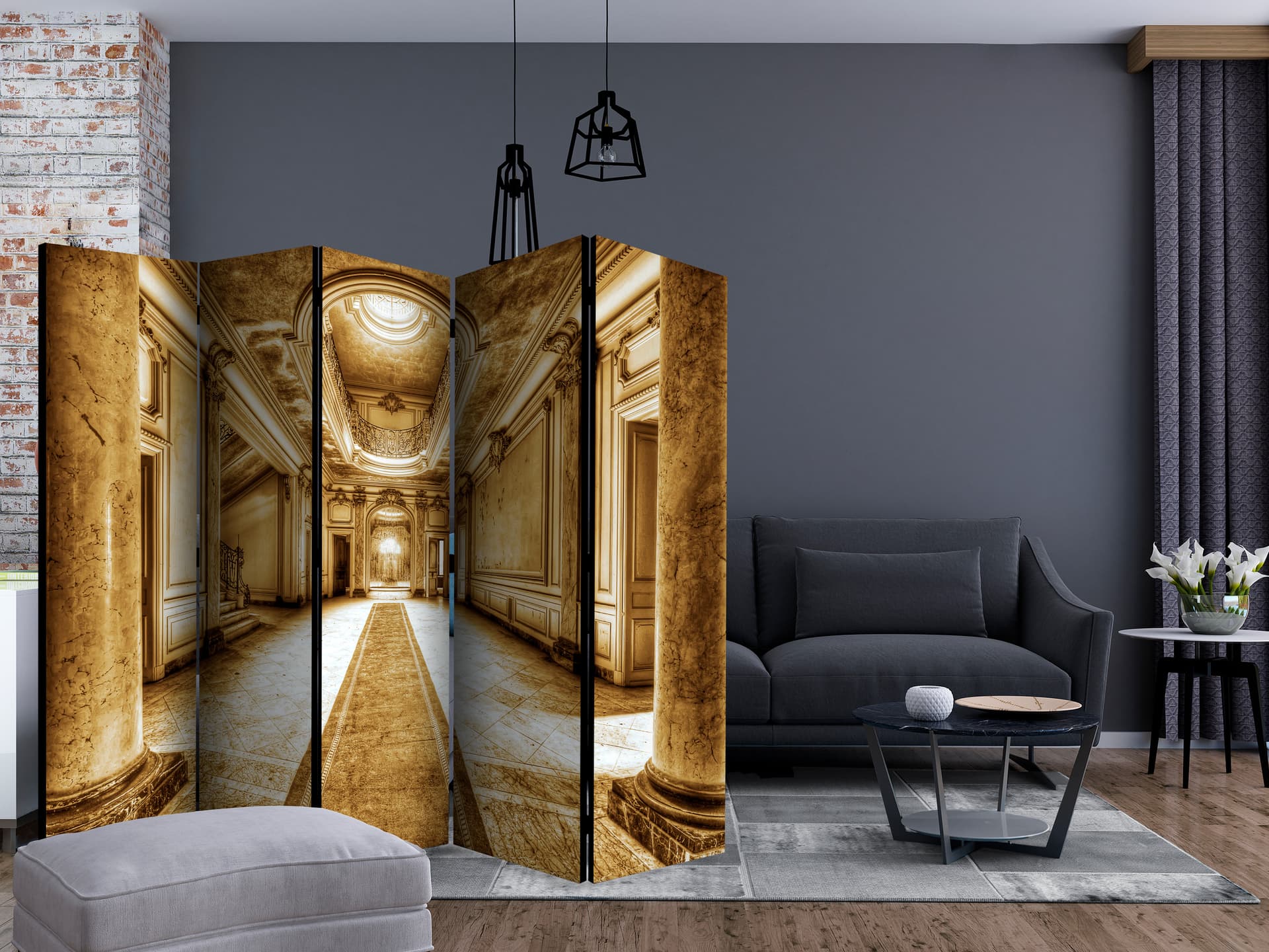 

Parawan 5-częściowy - Tajemnica marmuru - sepia II [Room Dividers] (rozmiar 225x172)