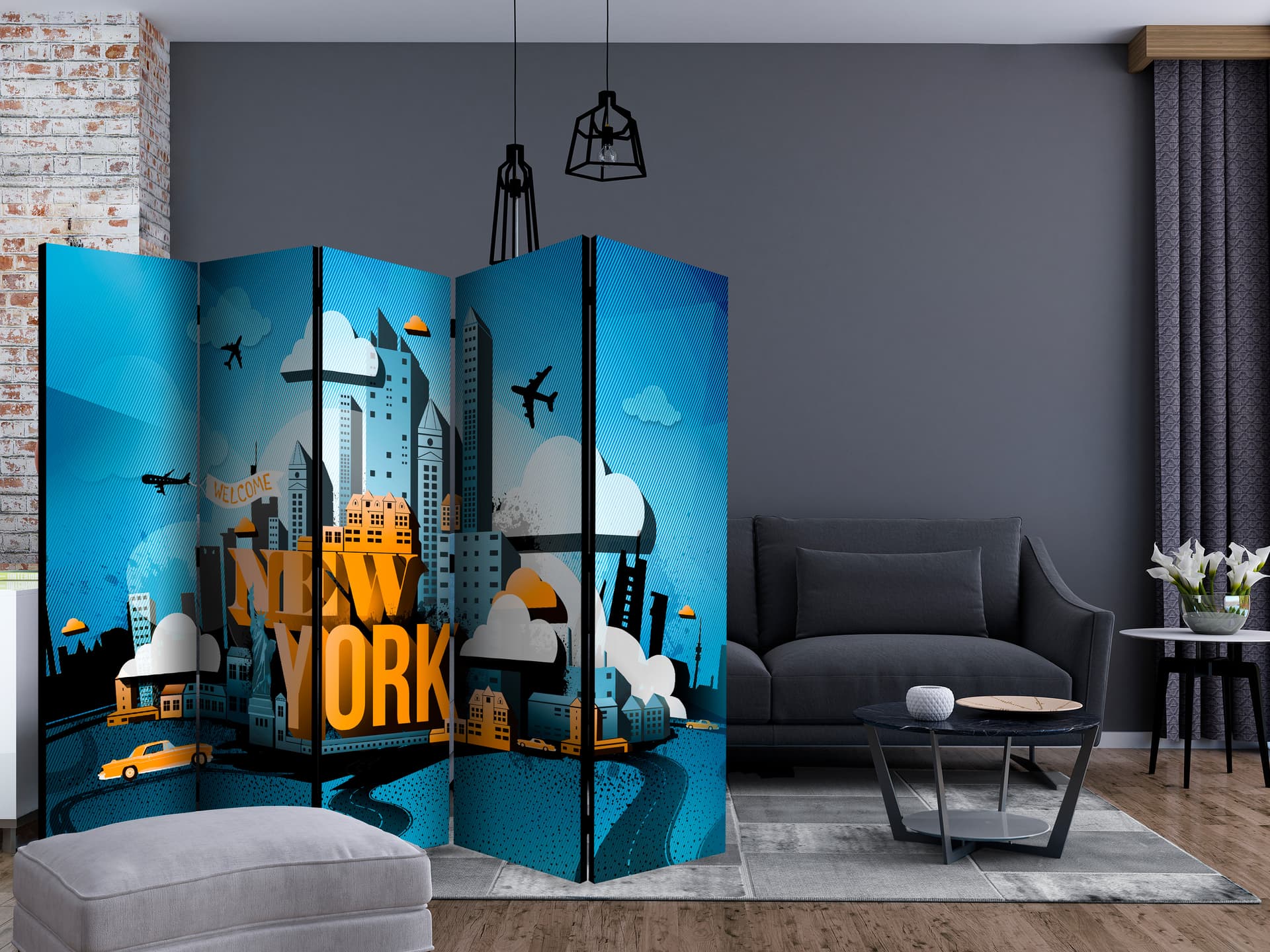 

Parawan 5-częściowy - New York - welcome II [Room Dividers] (rozmiar 225x172)