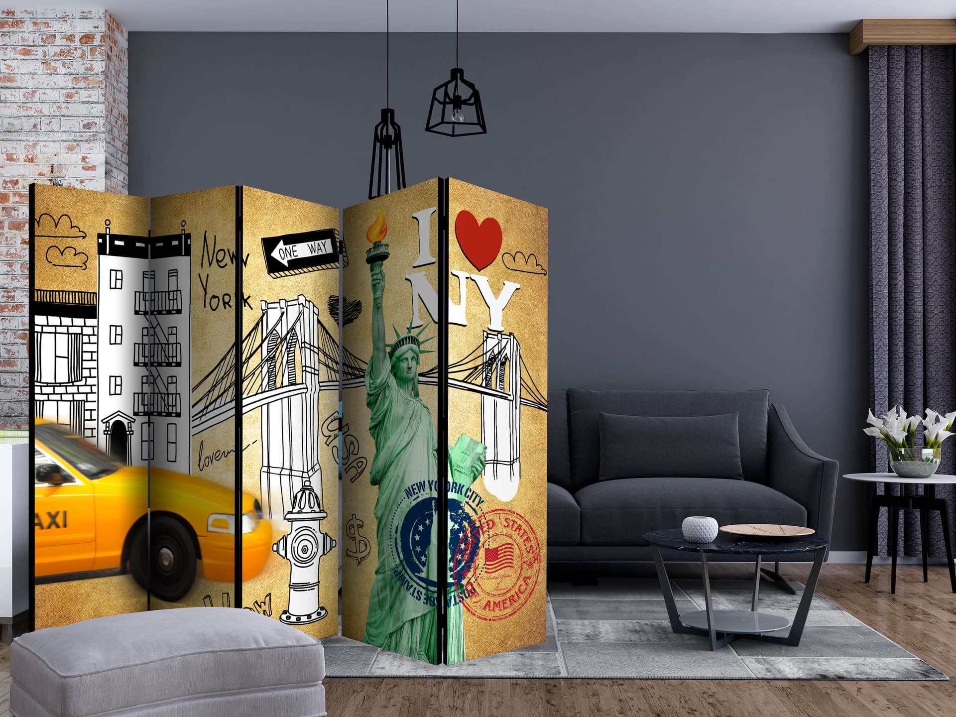 

Parawan 5-częściowy - One way - New York II [Room Dividers] (rozmiar 225x172)