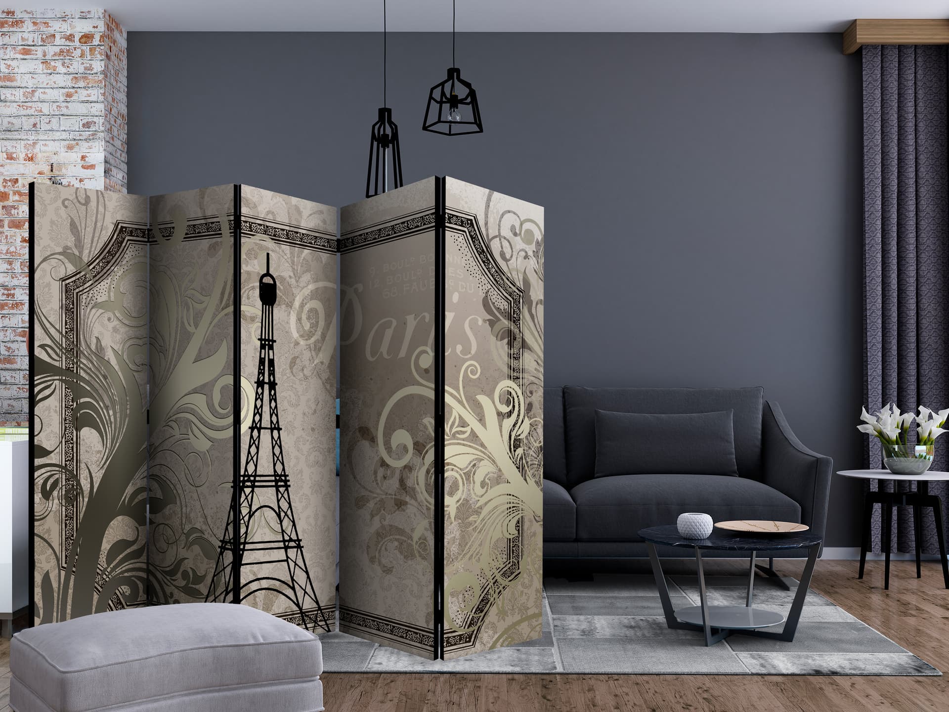 

Parawan 5-częściowy - Vintage Paris - złoty II [Room Dividers] (rozmiar 225x172)