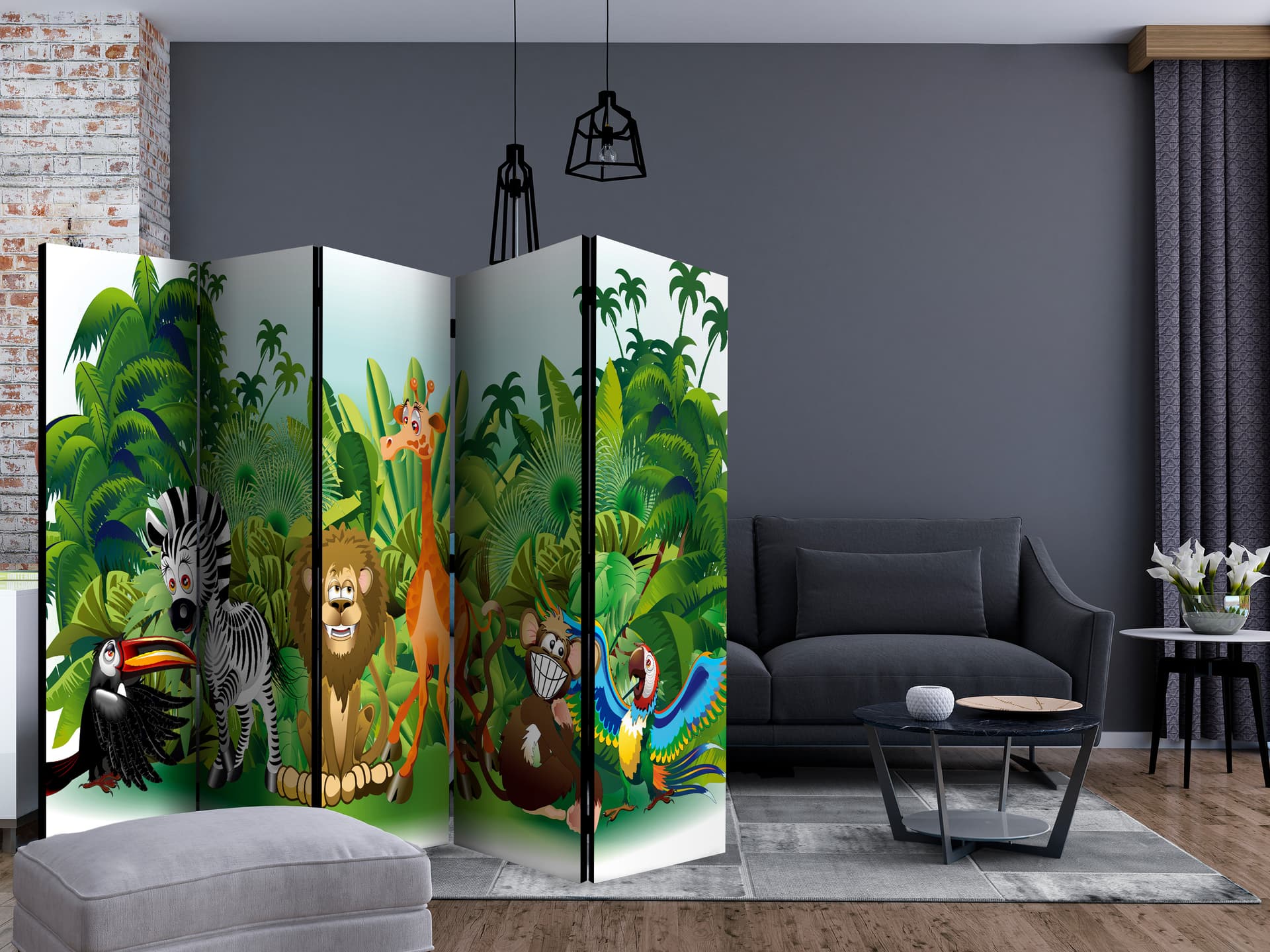 

Parawan 5-częściowy - Zwierzęta dżungli II [Room Dividers] (rozmiar 225x172)