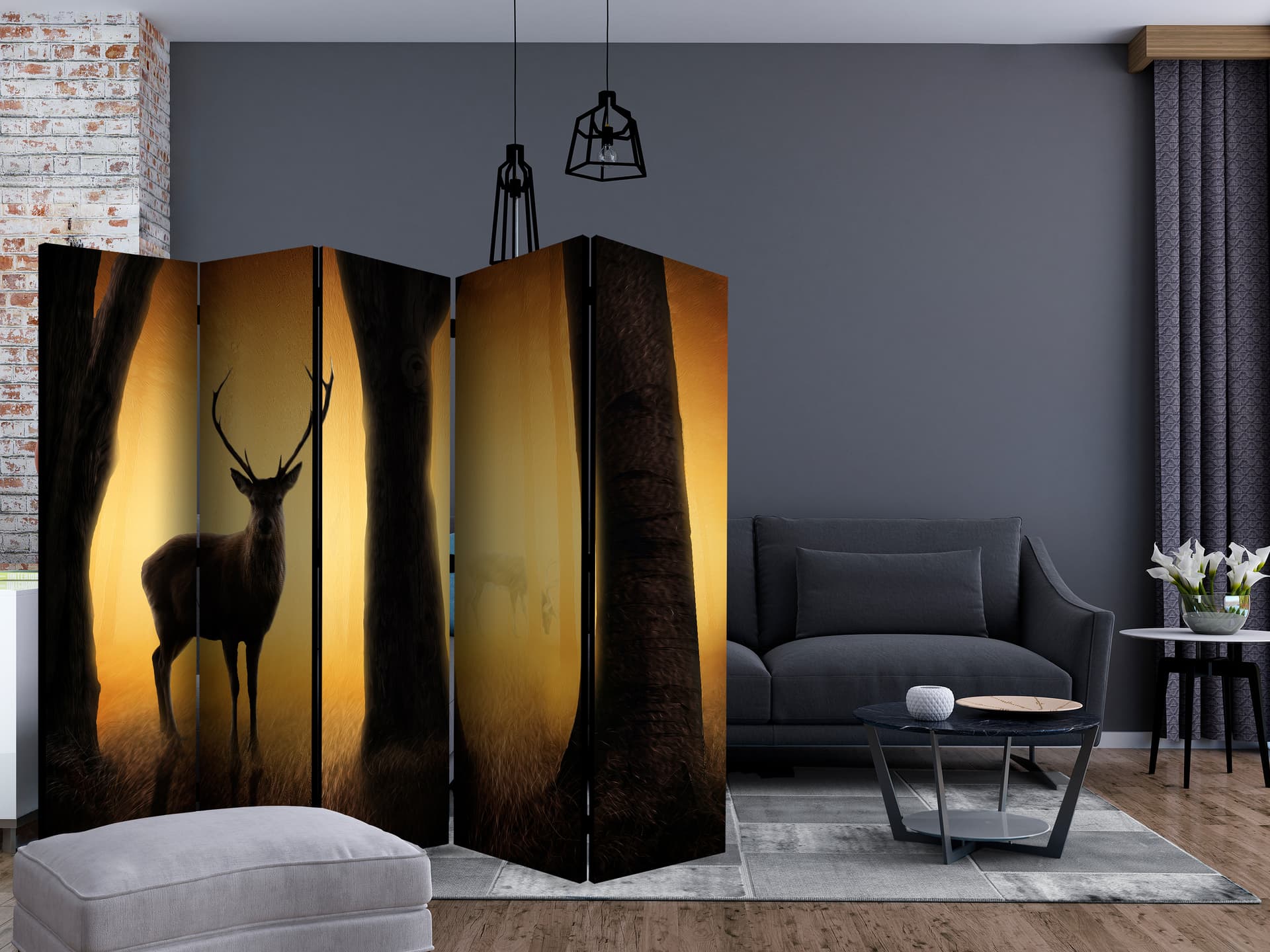 

Parawan 5-częściowy - Deer in his natural habitat II [Room Dividers] (rozmiar 225x172)